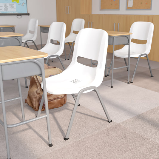 HERCULES Series 880 lb. Capacity White Ergonomic Shell Stack Chair with Gray Frame White