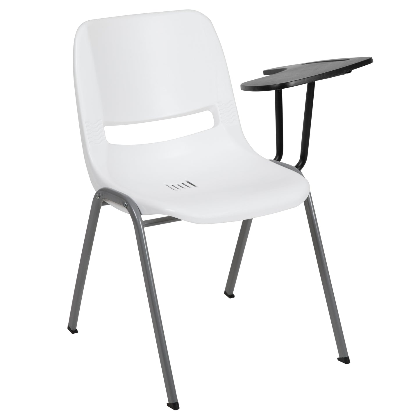 HERCULES White Ergonomic Shell Chair with Left Handed Flip-Up Tablet Arm White