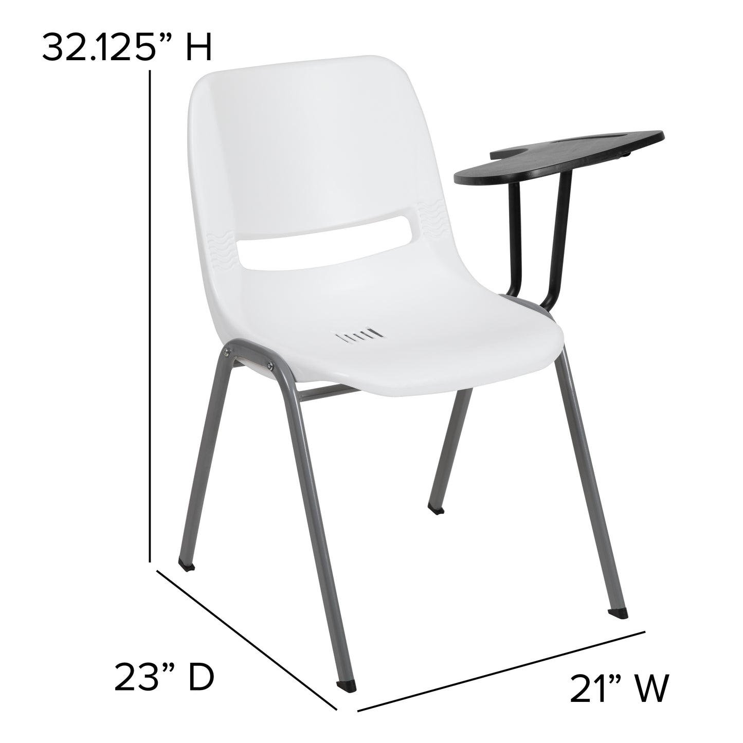 HERCULES White Ergonomic Shell Chair with Left Handed Flip-Up Tablet Arm White