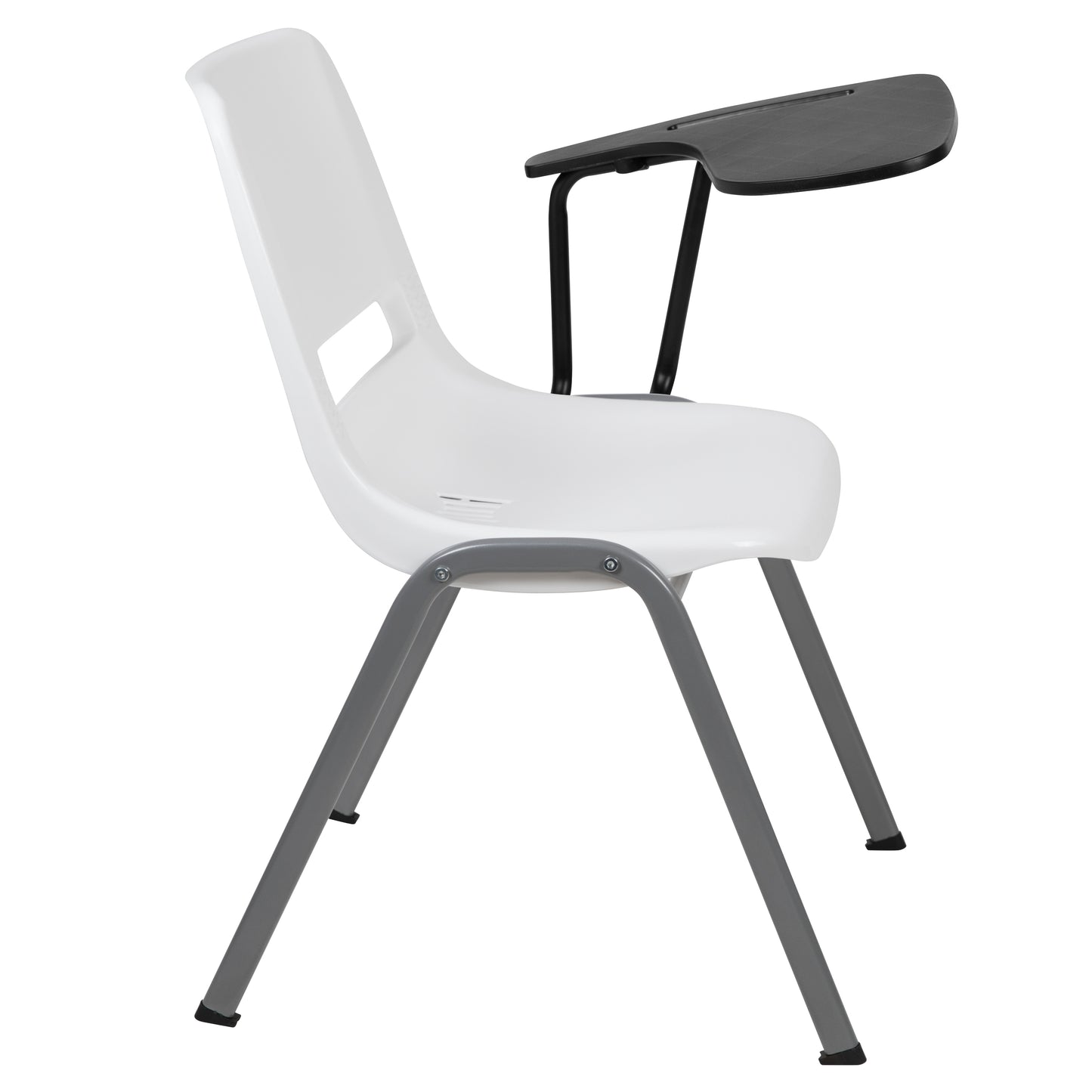 HERCULES White Ergonomic Shell Chair with Left Handed Flip-Up Tablet Arm White
