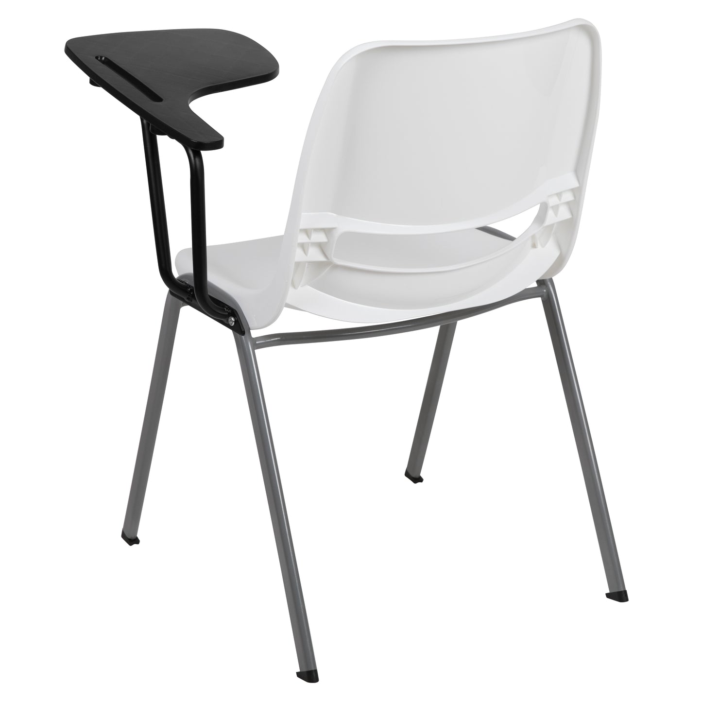 HERCULES White Ergonomic Shell Chair with Left Handed Flip-Up Tablet Arm White