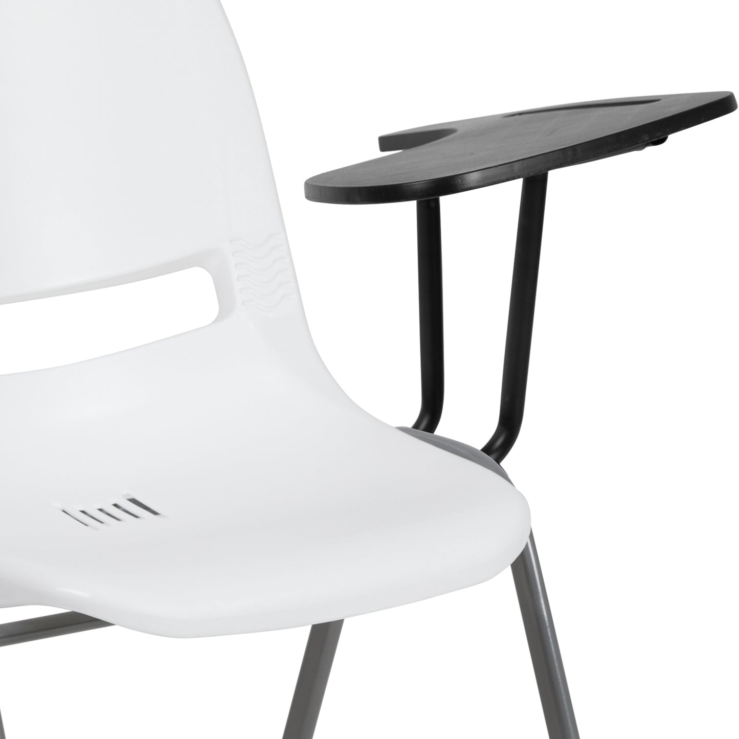 HERCULES White Ergonomic Shell Chair with Left Handed Flip-Up Tablet Arm White