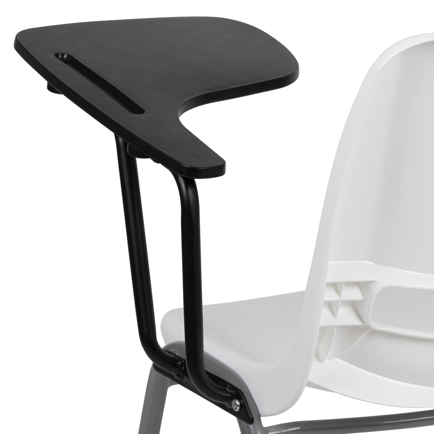 HERCULES White Ergonomic Shell Chair with Left Handed Flip-Up Tablet Arm White