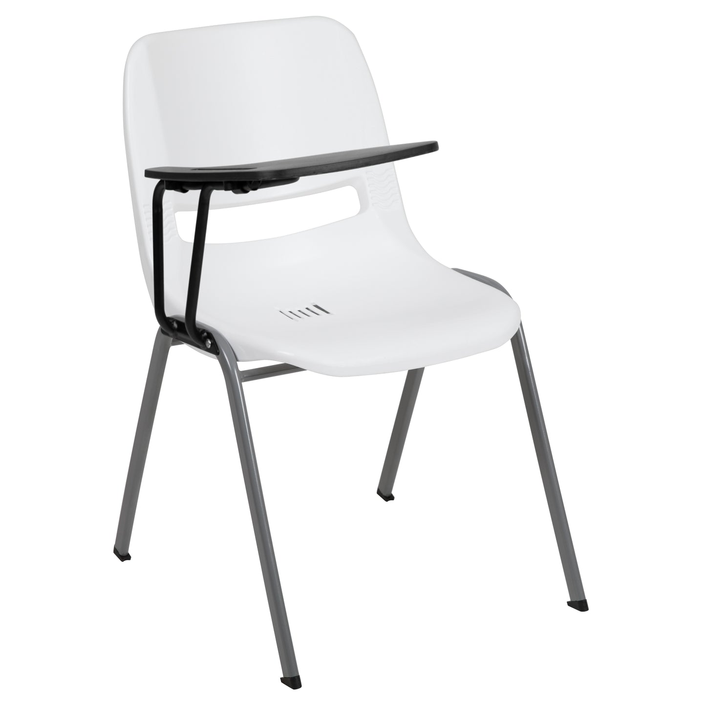 HERCULES White Ergonomic Shell Chair with Right Handed Flip-Up Tablet Arm White