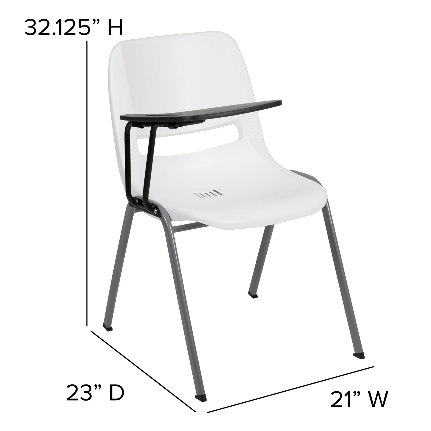 HERCULES White Ergonomic Shell Chair with Right Handed Flip-Up Tablet Arm White