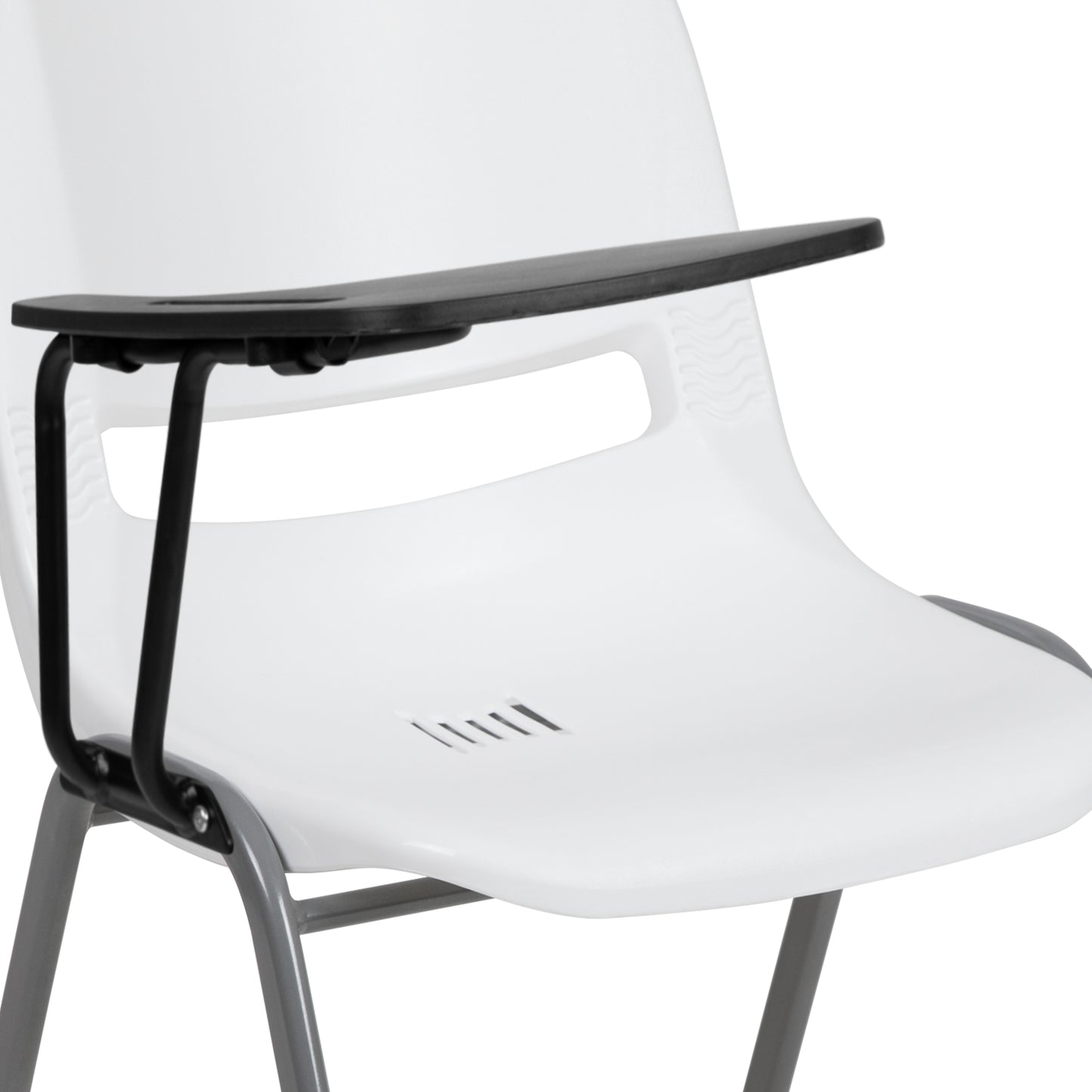 HERCULES White Ergonomic Shell Chair with Right Handed Flip-Up Tablet Arm White