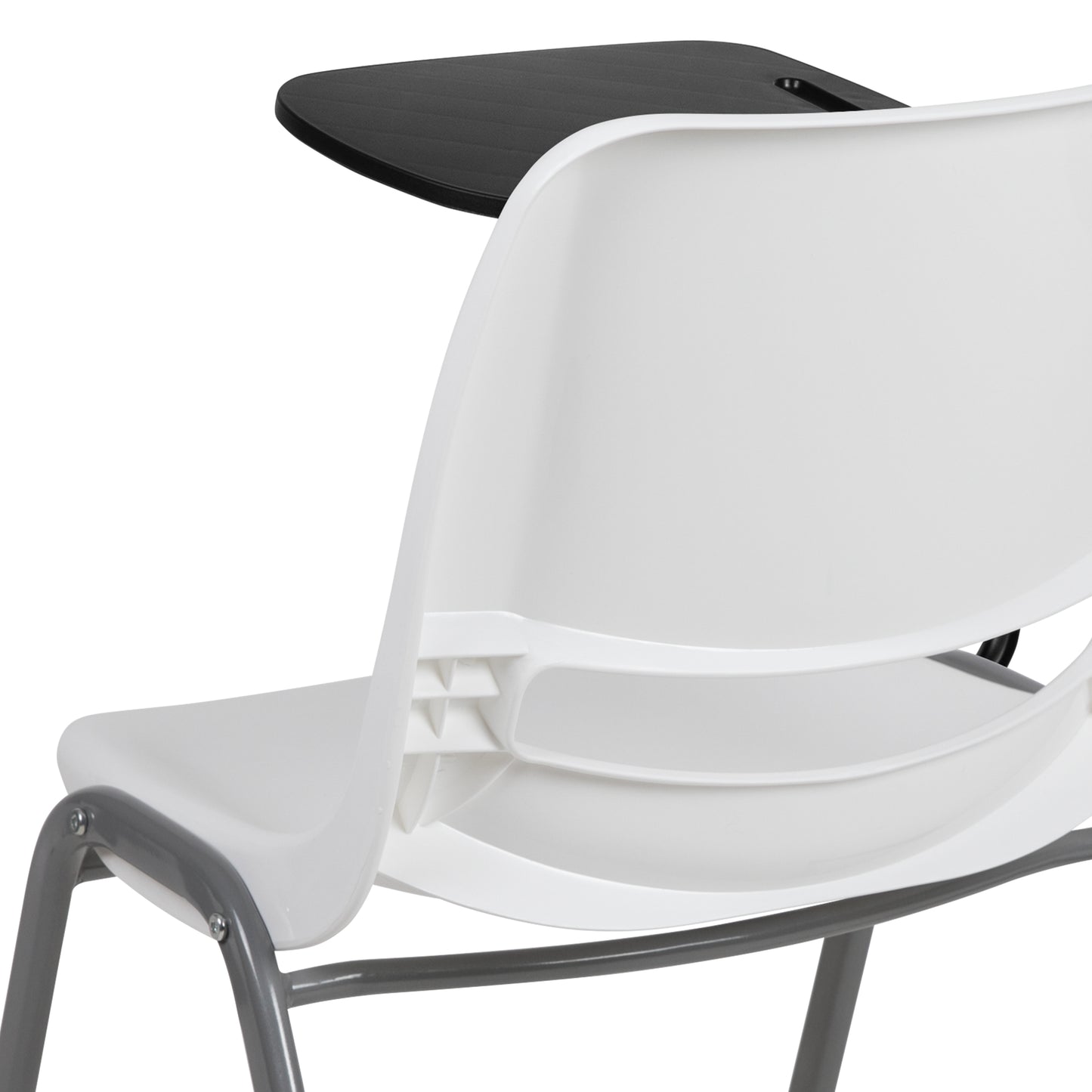 HERCULES White Ergonomic Shell Chair with Right Handed Flip-Up Tablet Arm White