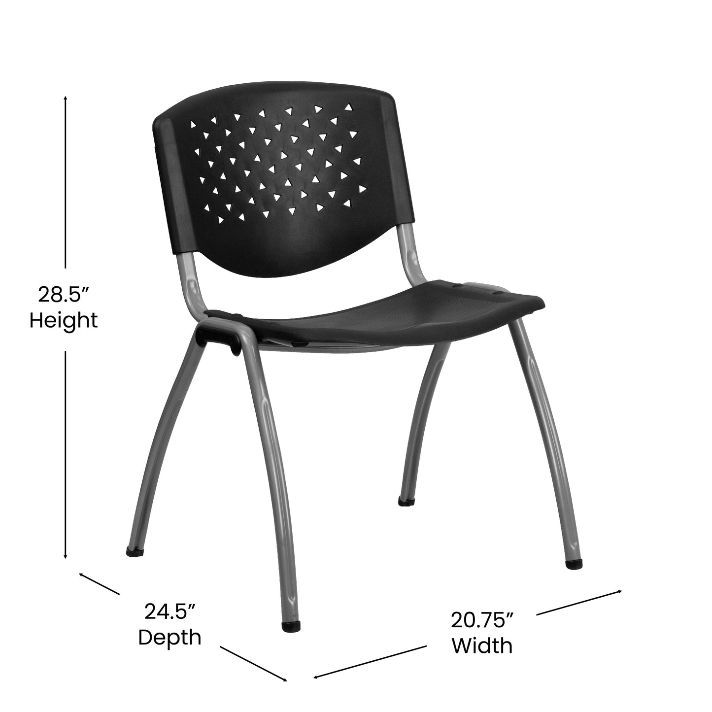 HERCULES Series 880 lb. Capacity Black Plastic Stack Chair with Titanium Gray Powder Coated Frame Black RUT-F01A-BK-GG