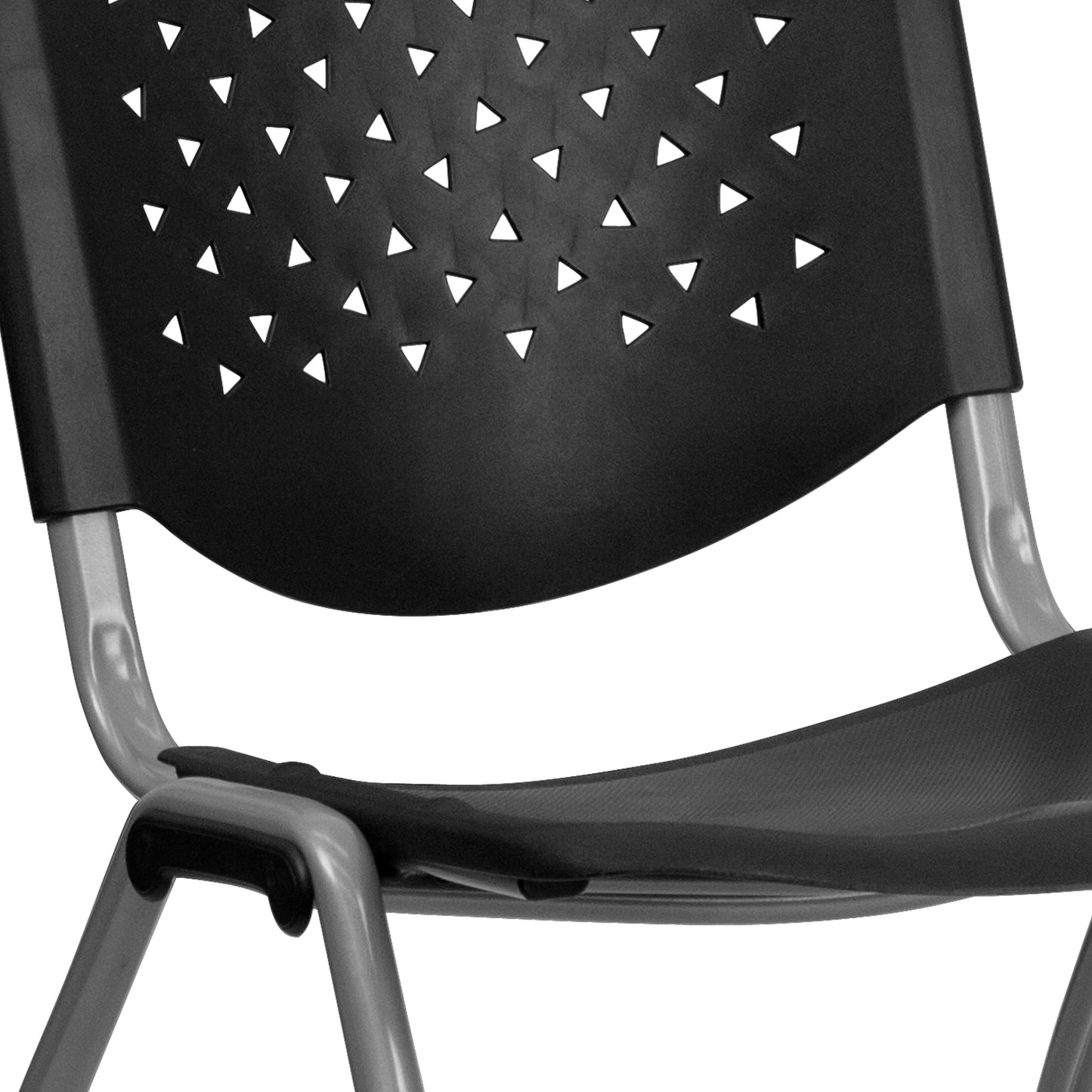 HERCULES Series 880 lb. Capacity Black Plastic Stack Chair with Titanium Gray Powder Coated Frame Black RUT-F01A-BK-GG