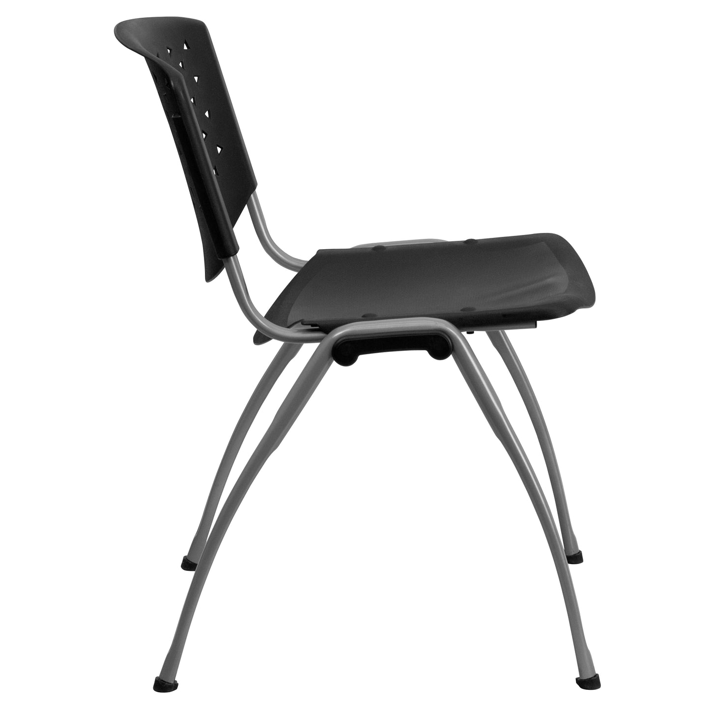 HERCULES Series 880 lb. Capacity Black Plastic Stack Chair with Titanium Gray Powder Coated Frame Black RUT-F01A-BK-GG