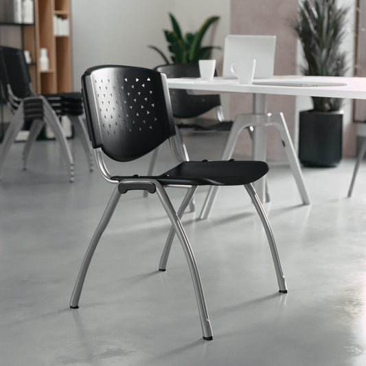 HERCULES Series 880 lb. Capacity Black Plastic Stack Chair with Titanium Gray Powder Coated Frame Black