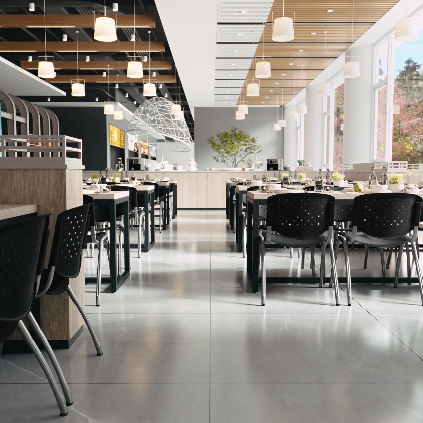 HERCULES Series 880 lb. Capacity Black Plastic Stack Chair with Titanium Gray Powder Coated Frame Black RUT-F01A-BK-GG