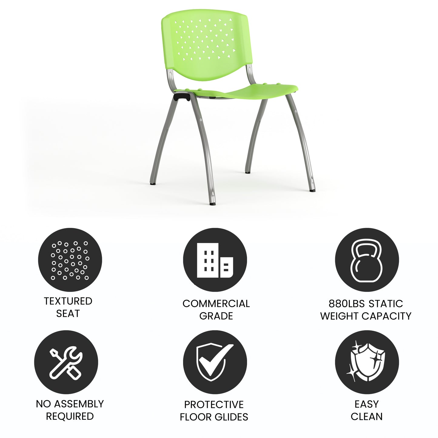 HERCULES Series 880 lb. Capacity Green Plastic Stack Chair with Titanium Gray Powder Coated Frame Green