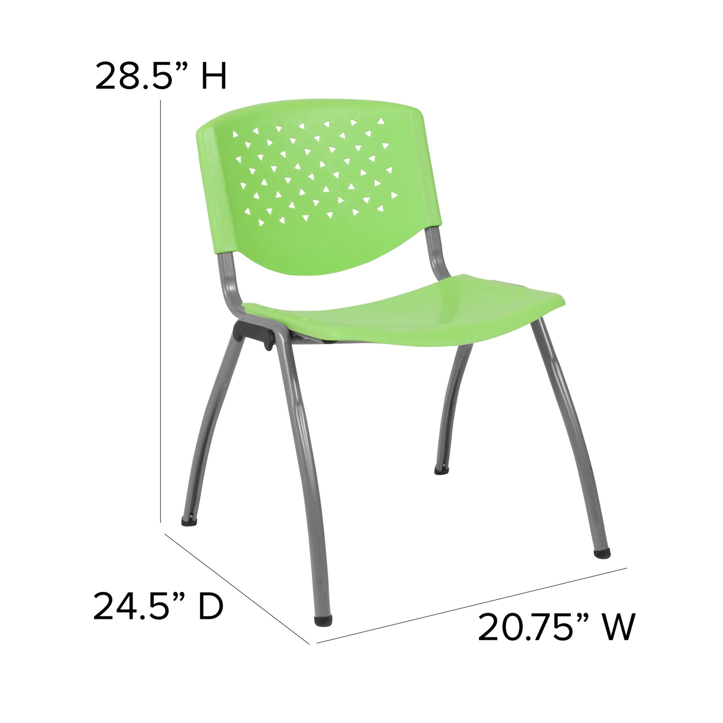 HERCULES Series 880 lb. Capacity Green Plastic Stack Chair with Titanium Gray Powder Coated Frame Green