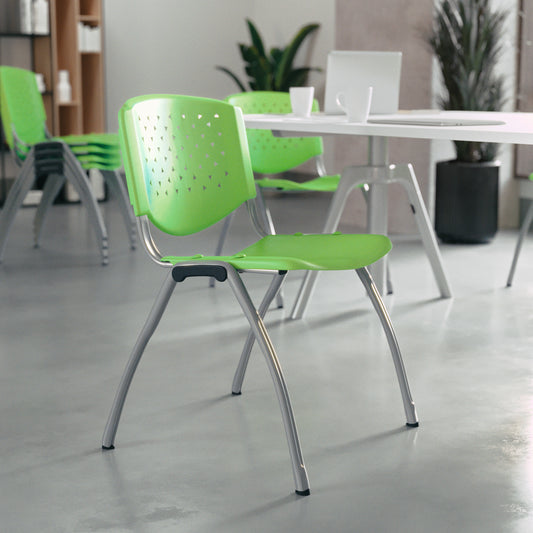 HERCULES Series 880 lb. Capacity Green Plastic Stack Chair with Titanium Gray Powder Coated Frame Green