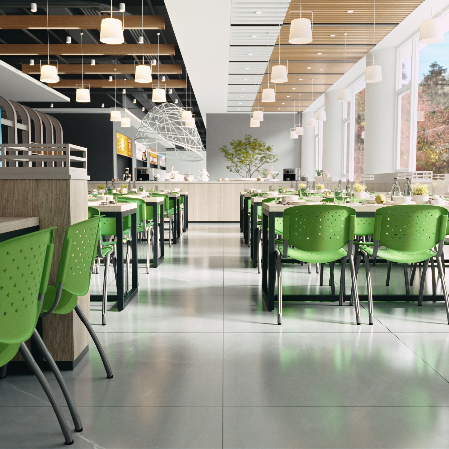 HERCULES Series 880 lb. Capacity Green Plastic Stack Chair with Titanium Gray Powder Coated Frame Green