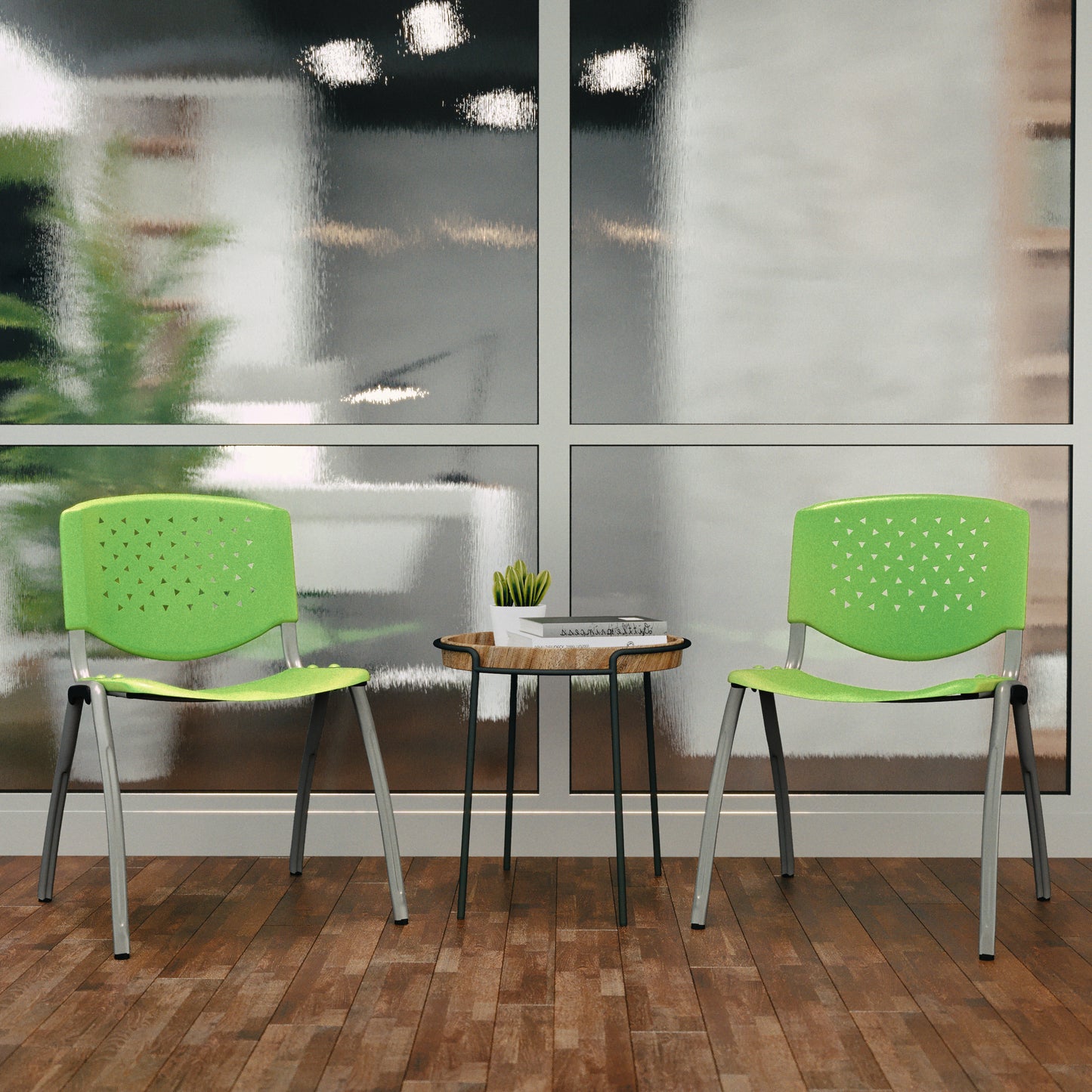 HERCULES Series 880 lb. Capacity Green Plastic Stack Chair with Titanium Gray Powder Coated Frame Green