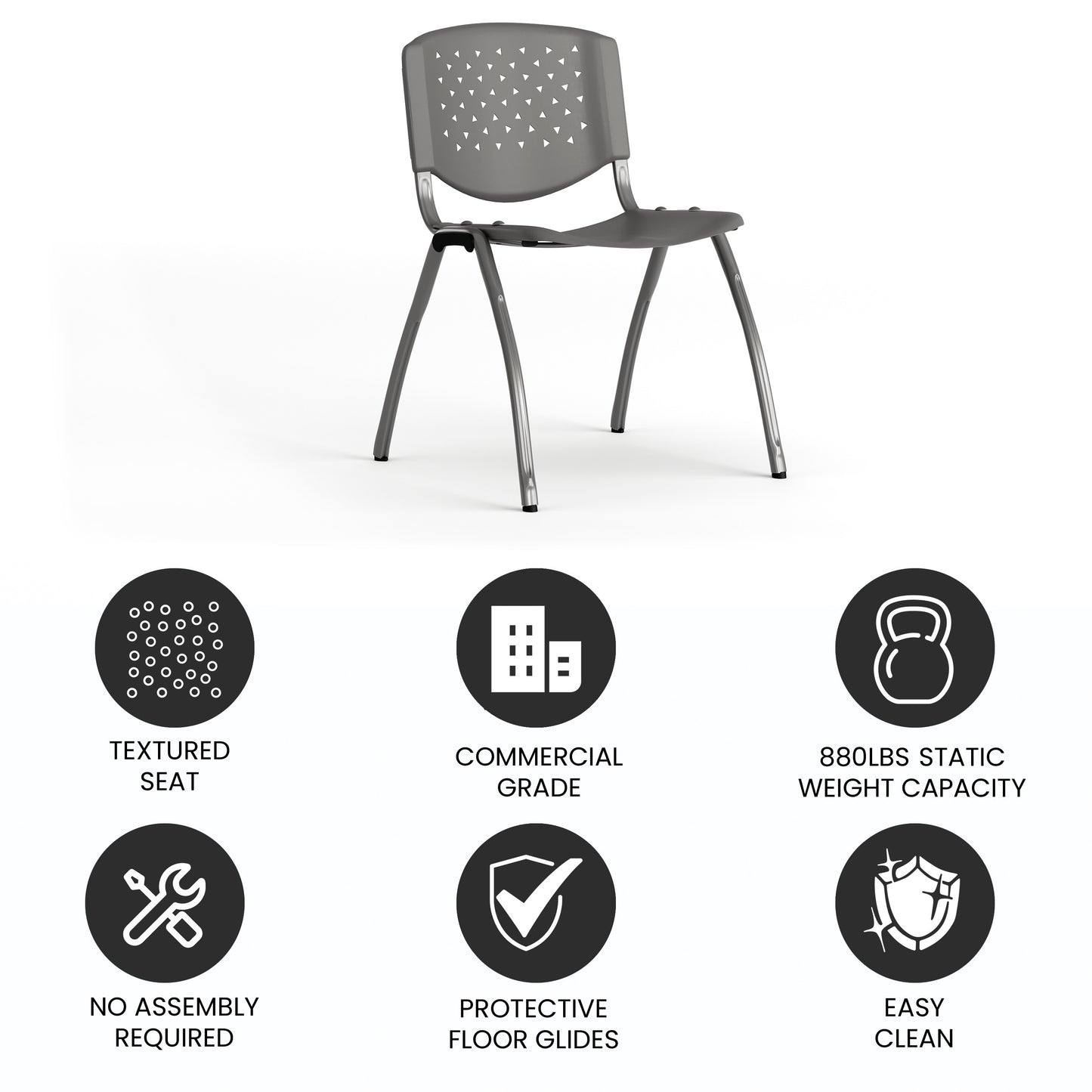 HERCULES Series 880 lb. Capacity Gray Plastic Stack Chair with Titanium Gray Powder Coated Frame Gray