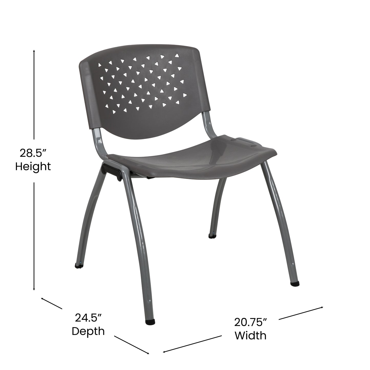 HERCULES Series 880 lb. Capacity Gray Plastic Stack Chair with Titanium Gray Powder Coated Frame Gray