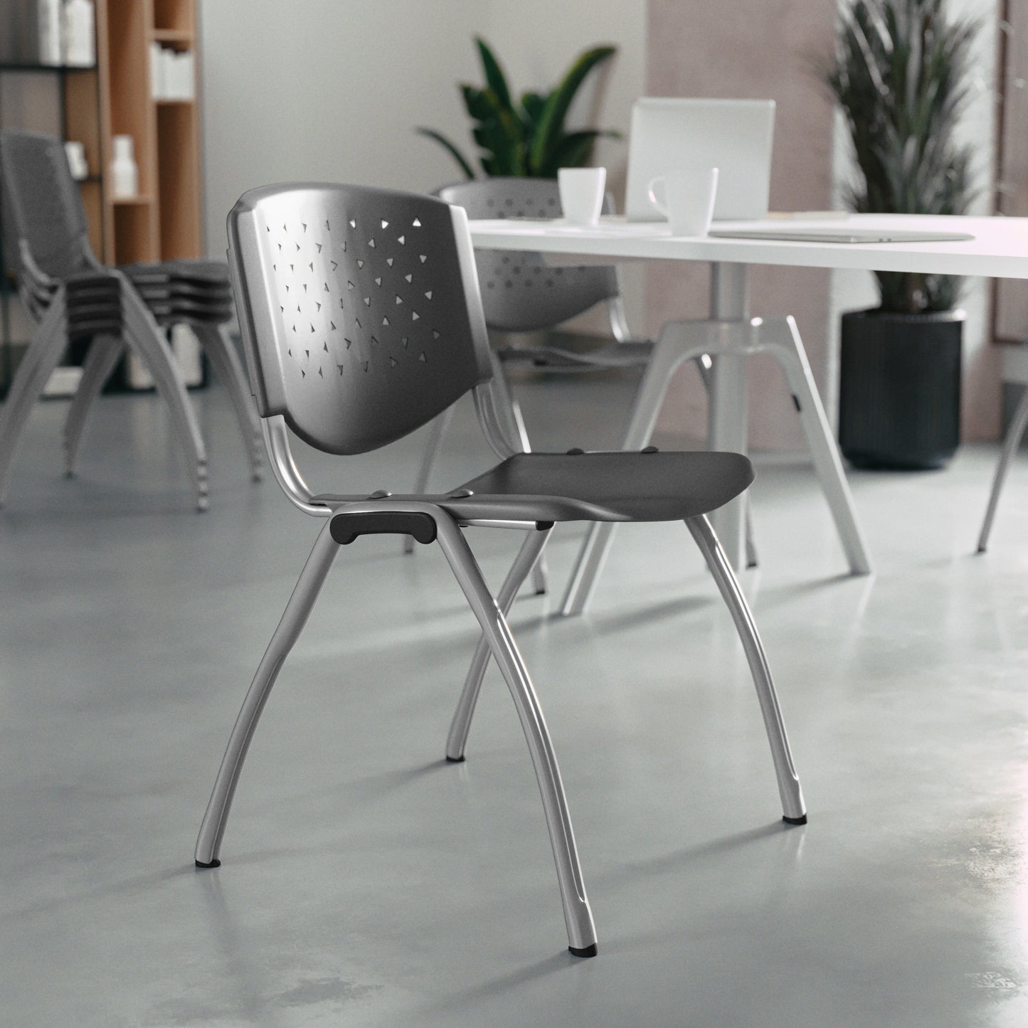 HERCULES Series 880 lb. Capacity Gray Plastic Stack Chair with Titanium Gray Powder Coated Frame Gray