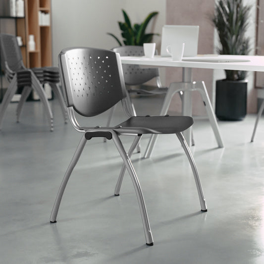 HERCULES Series 880 lb. Capacity Gray Plastic Stack Chair with Titanium Gray Powder Coated Frame Gray