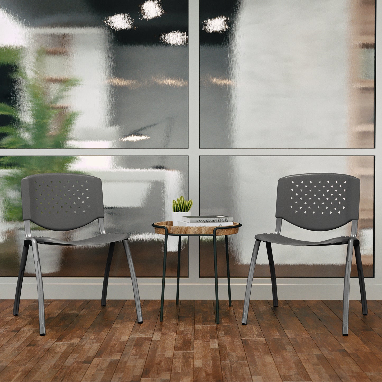 HERCULES Series 880 lb. Capacity Gray Plastic Stack Chair with Titanium Gray Powder Coated Frame Gray