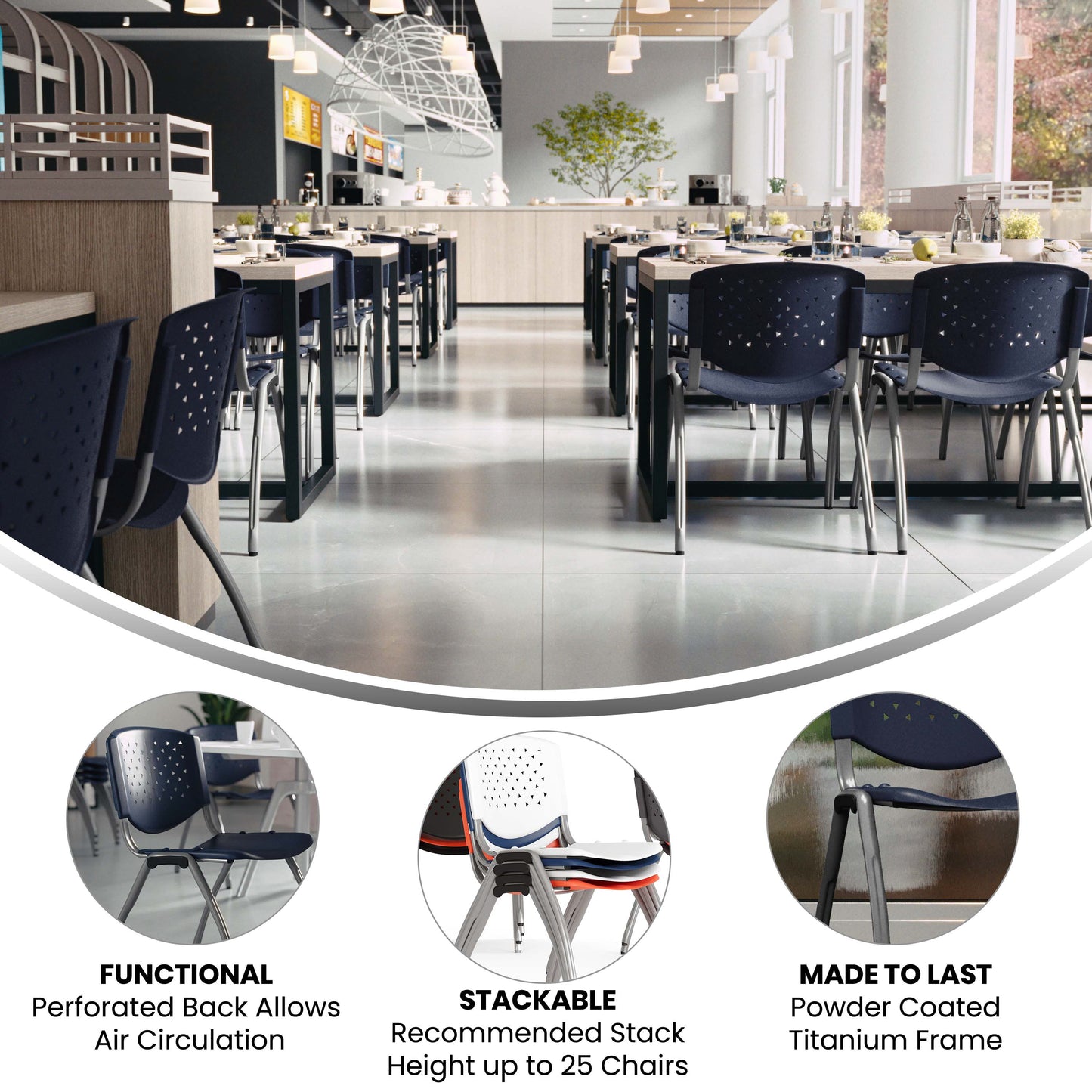 HERCULES Series 880 lb. Capacity Navy Plastic Stack Chair with Titanium Gray Powder Coated Frame Navy RUT-F01A-NY-GG