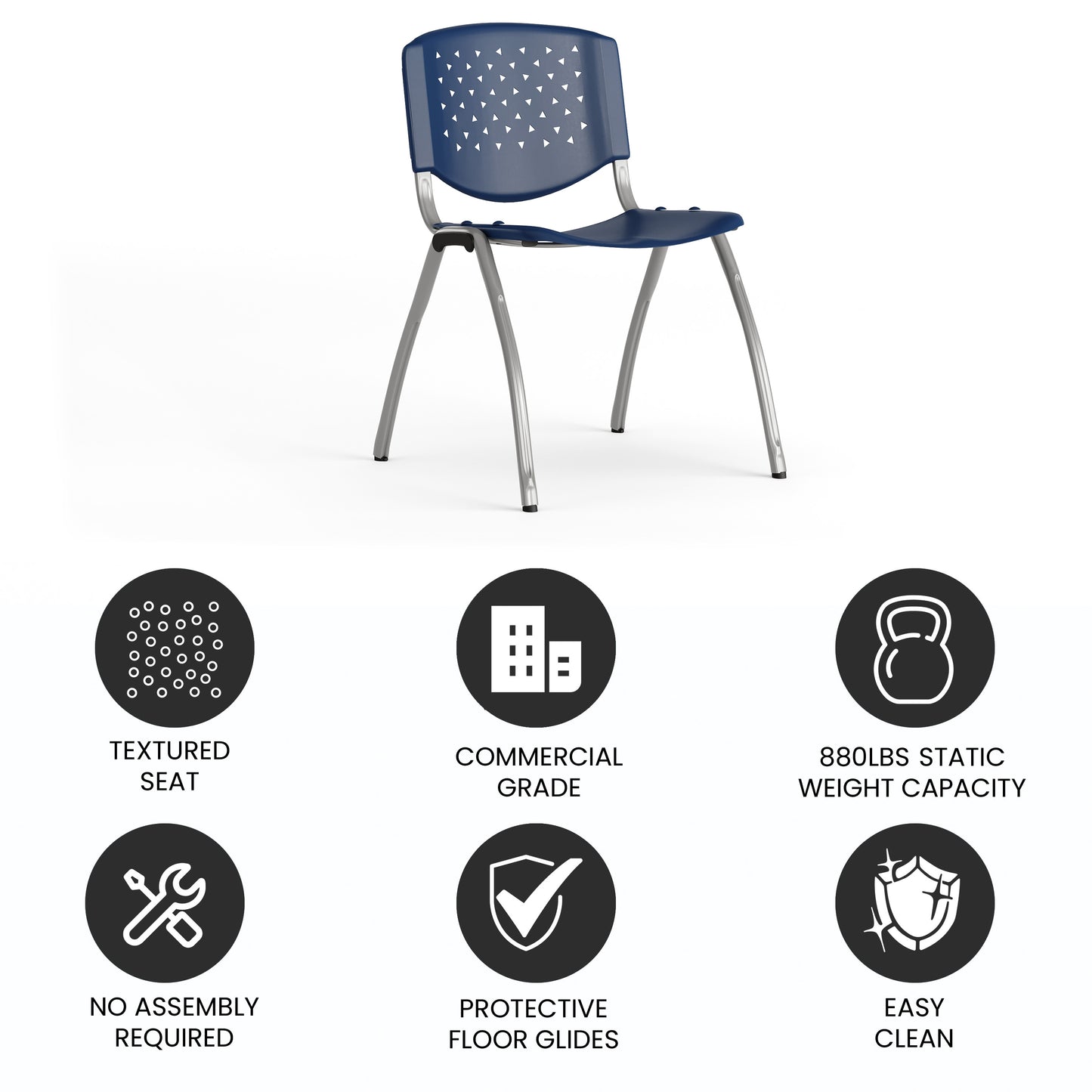 HERCULES Series 880 lb. Capacity Navy Plastic Stack Chair with Titanium Gray Powder Coated Frame Navy RUT-F01A-NY-GG