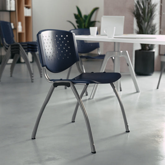 HERCULES Series 880 lb. Capacity Navy Plastic Stack Chair with Titanium Gray Powder Coated Frame Navy