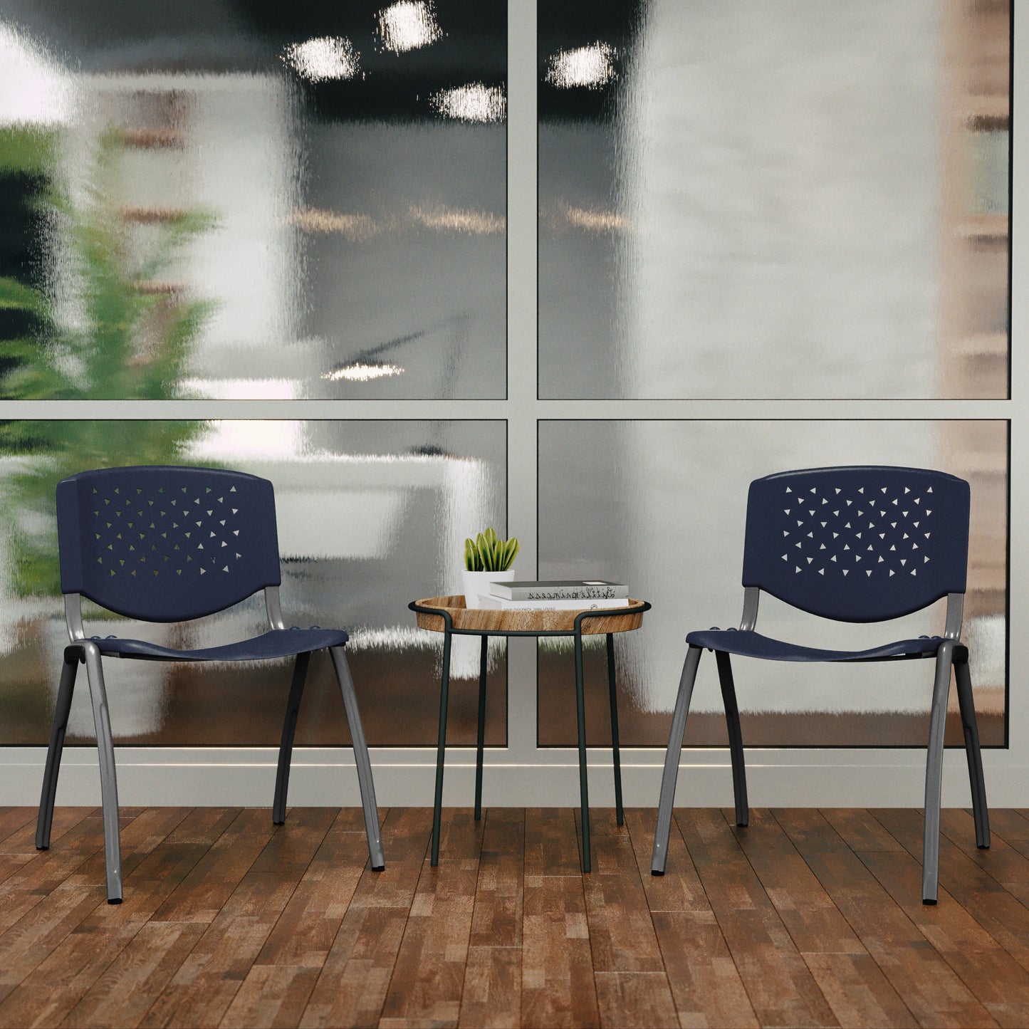 HERCULES Series 880 lb. Capacity Navy Plastic Stack Chair with Titanium Gray Powder Coated Frame Navy RUT-F01A-NY-GG