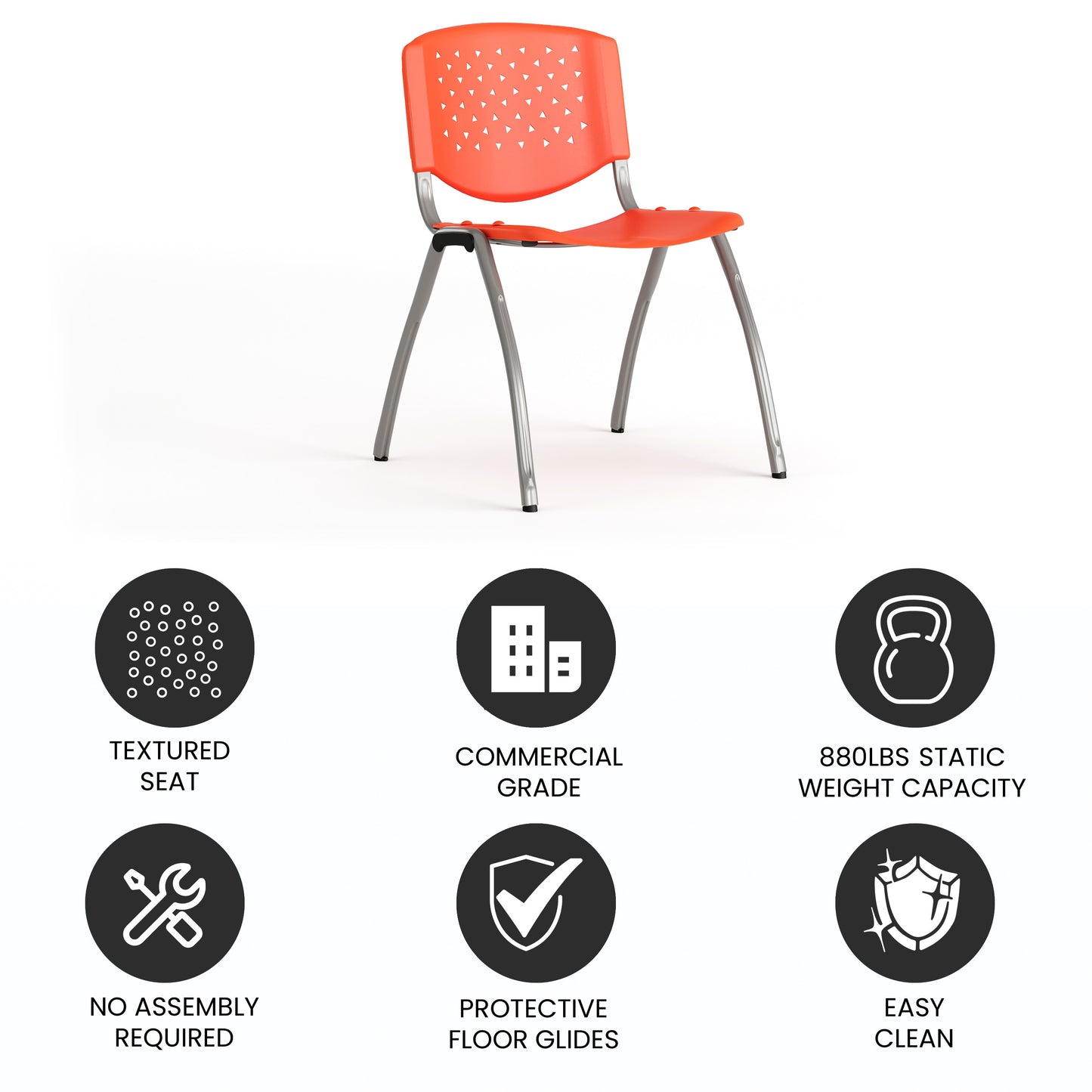 HERCULES Series 880 lb. Capacity Orange Plastic Stack Chair with Titanium Gray Powder Coated Frame Orange RUT-F01A-OR-GG