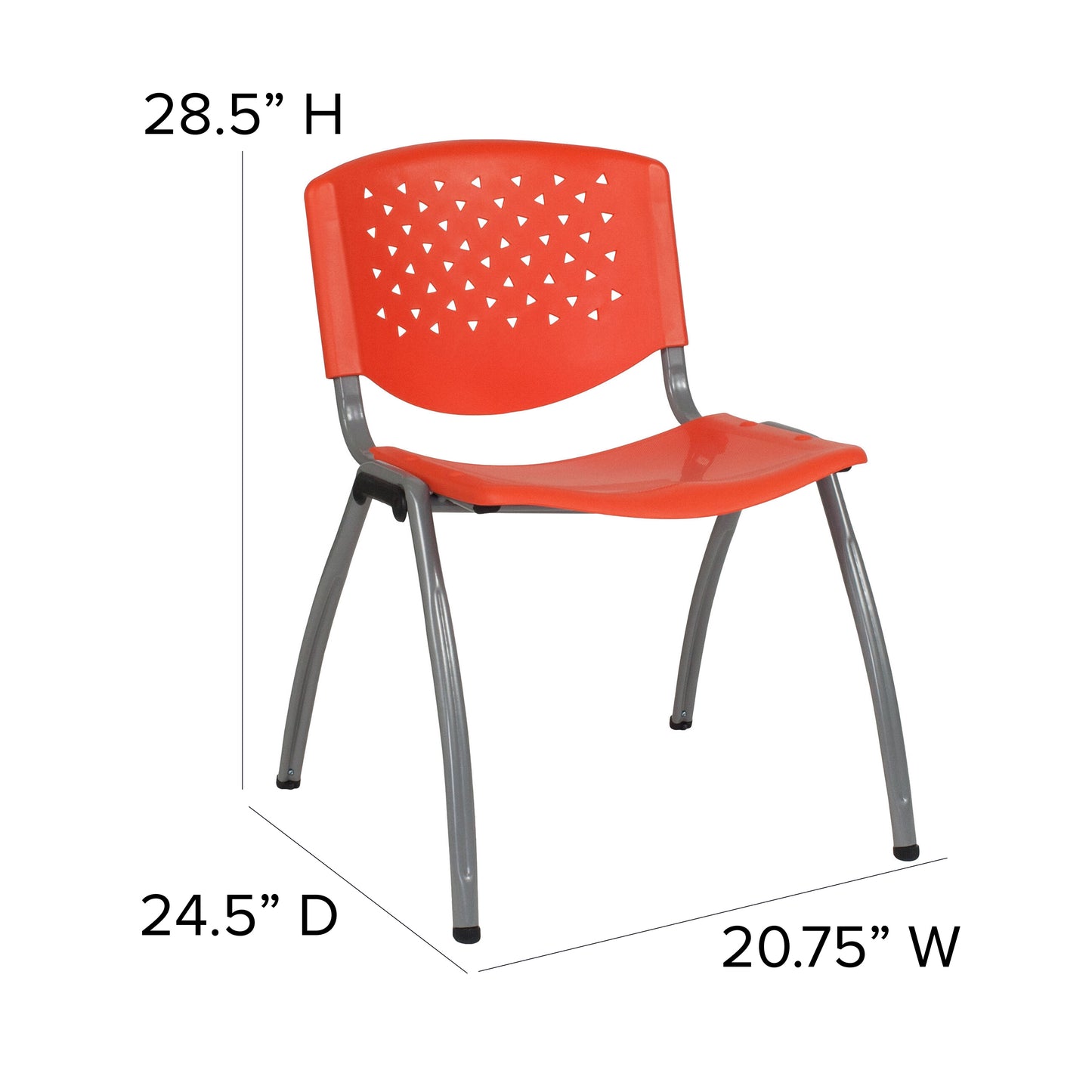 HERCULES Series 880 lb. Capacity Orange Plastic Stack Chair with Titanium Gray Powder Coated Frame Orange RUT-F01A-OR-GG