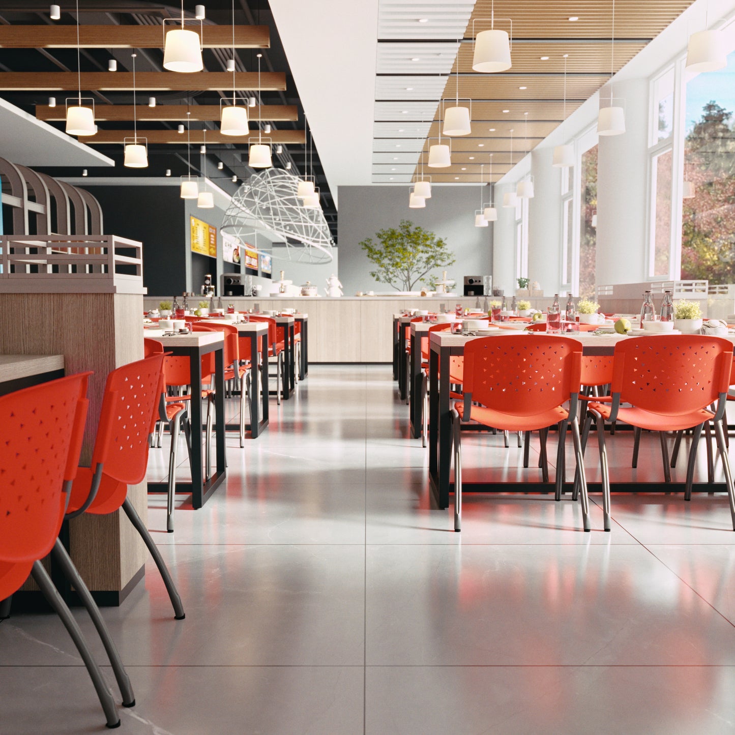 HERCULES Series 880 lb. Capacity Orange Plastic Stack Chair with Titanium Gray Powder Coated Frame Orange RUT-F01A-OR-GG