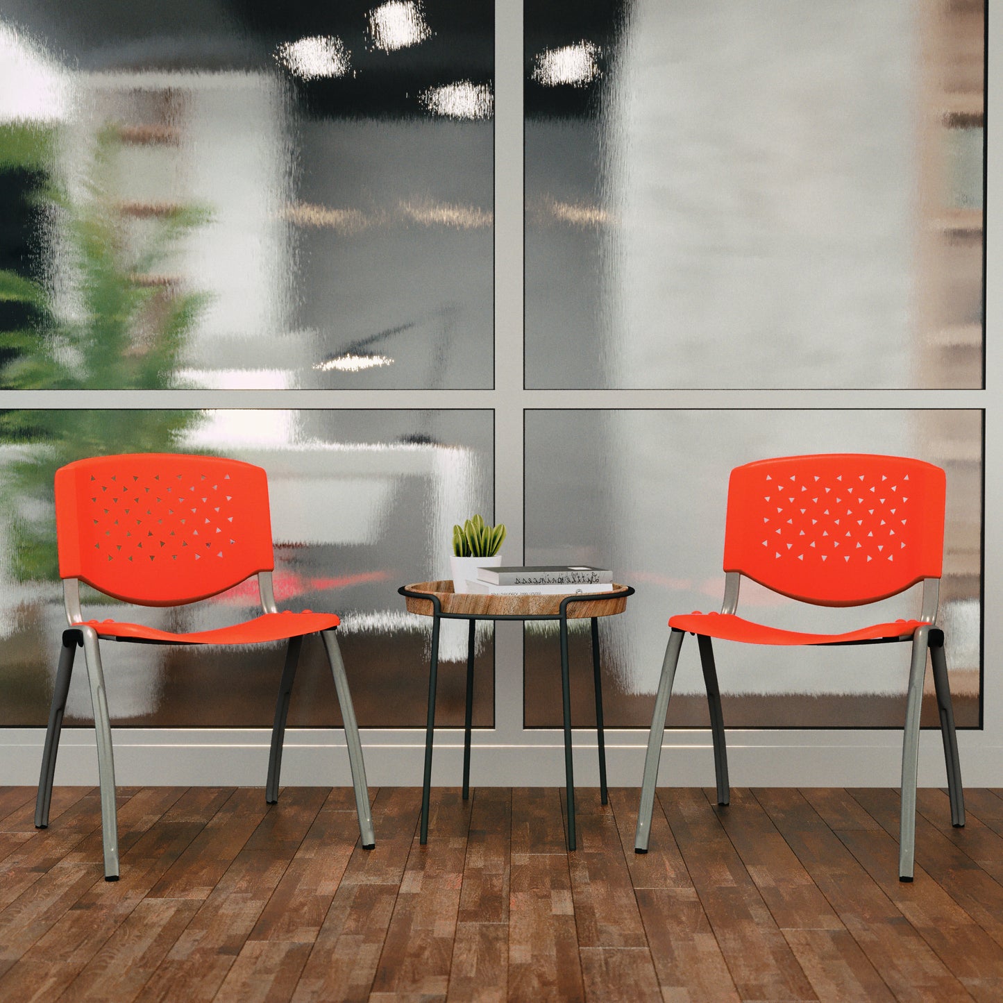 HERCULES Series 880 lb. Capacity Orange Plastic Stack Chair with Titanium Gray Powder Coated Frame Orange RUT-F01A-OR-GG