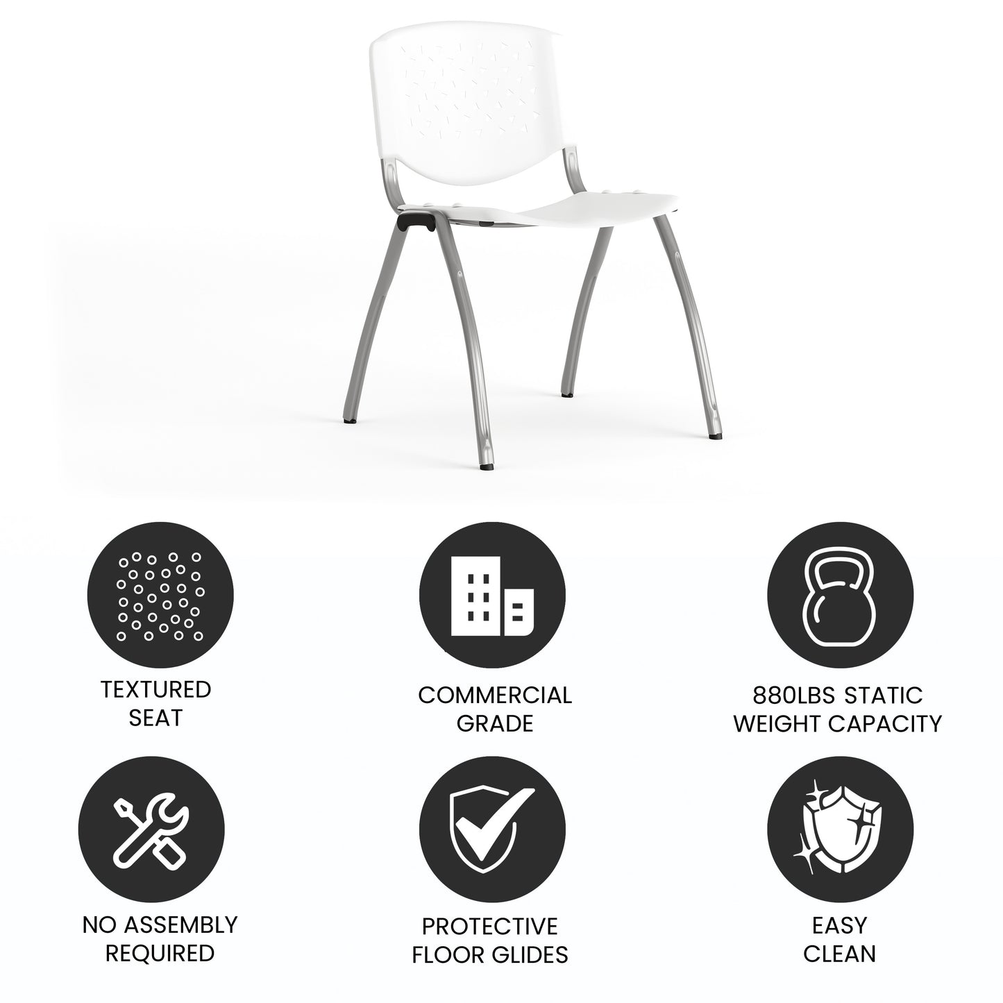 HERCULES Series 880 lb. Capacity White Plastic Stack Chair with Titanium Gray Powder Coated Frame White