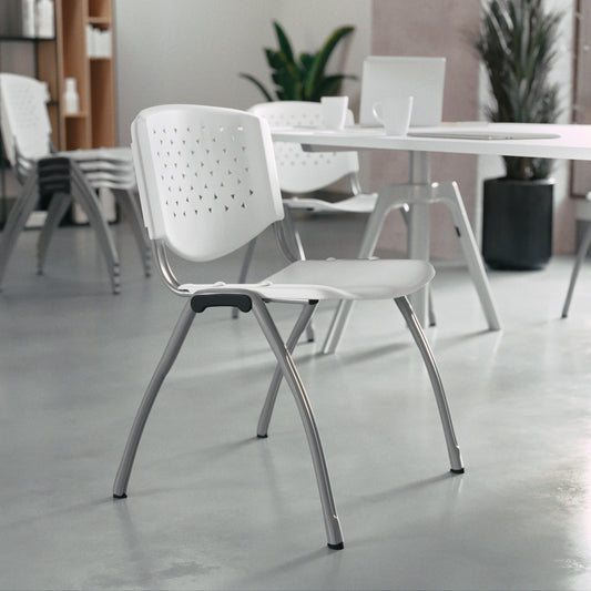 HERCULES Series 880 lb. Capacity White Plastic Stack Chair with Titanium Gray Powder Coated Frame White