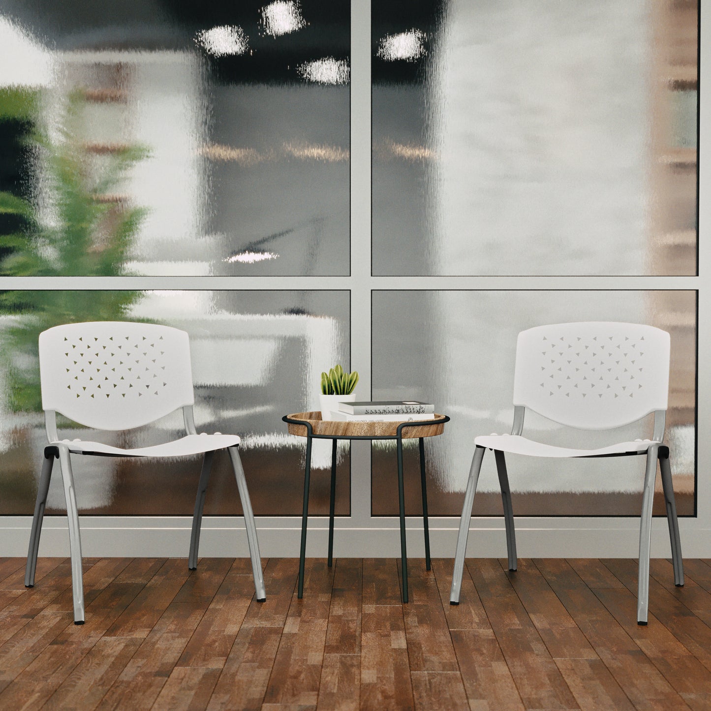 HERCULES Series 880 lb. Capacity White Plastic Stack Chair with Titanium Gray Powder Coated Frame White