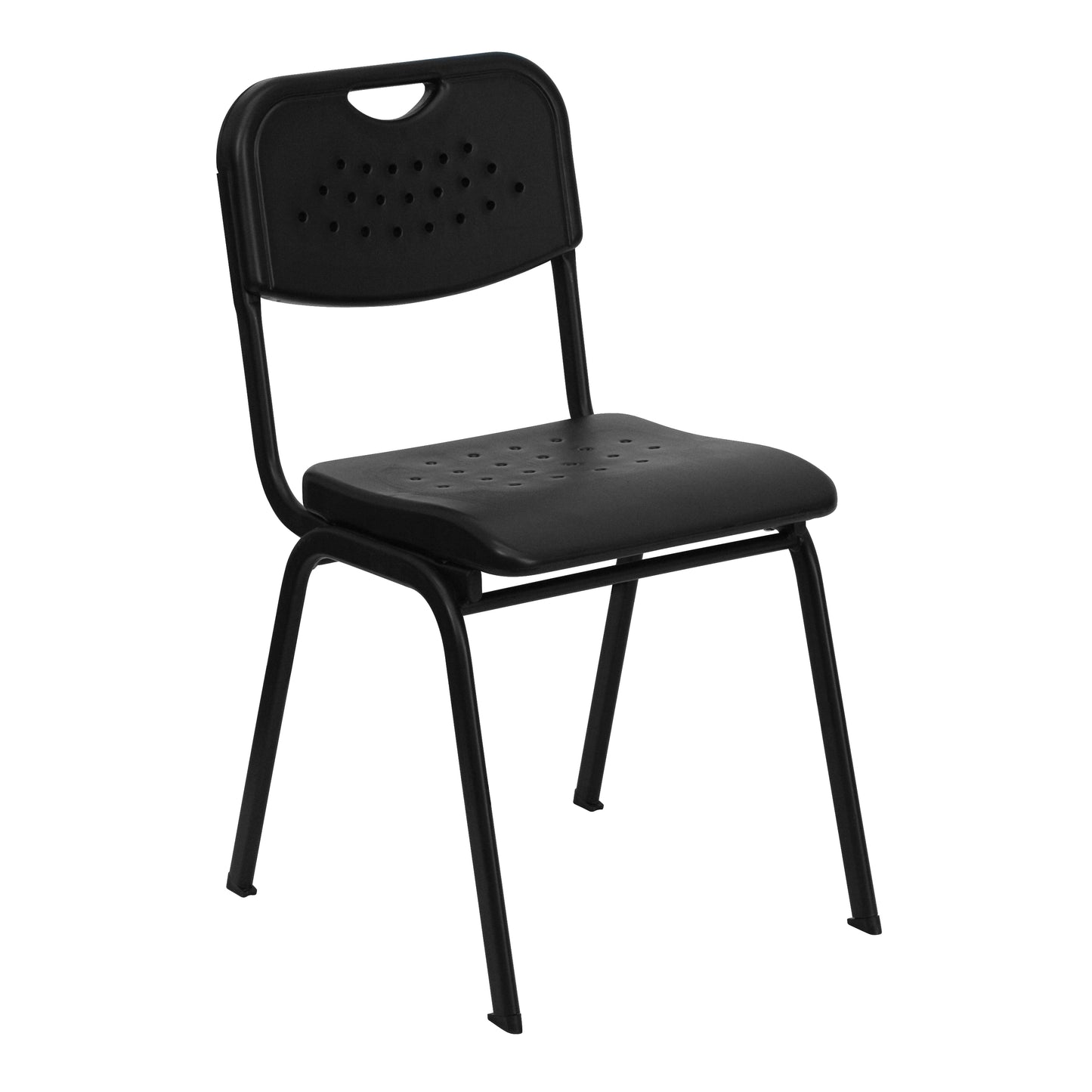 HERCULES Series 880 lb. Capacity Black Plastic Stack Chair with Open Back and Black Frame Black