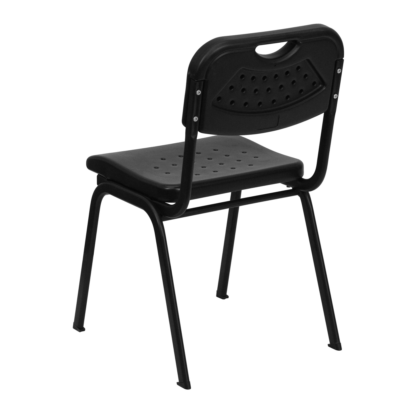 HERCULES Series 880 lb. Capacity Black Plastic Stack Chair with Open Back and Black Frame Black