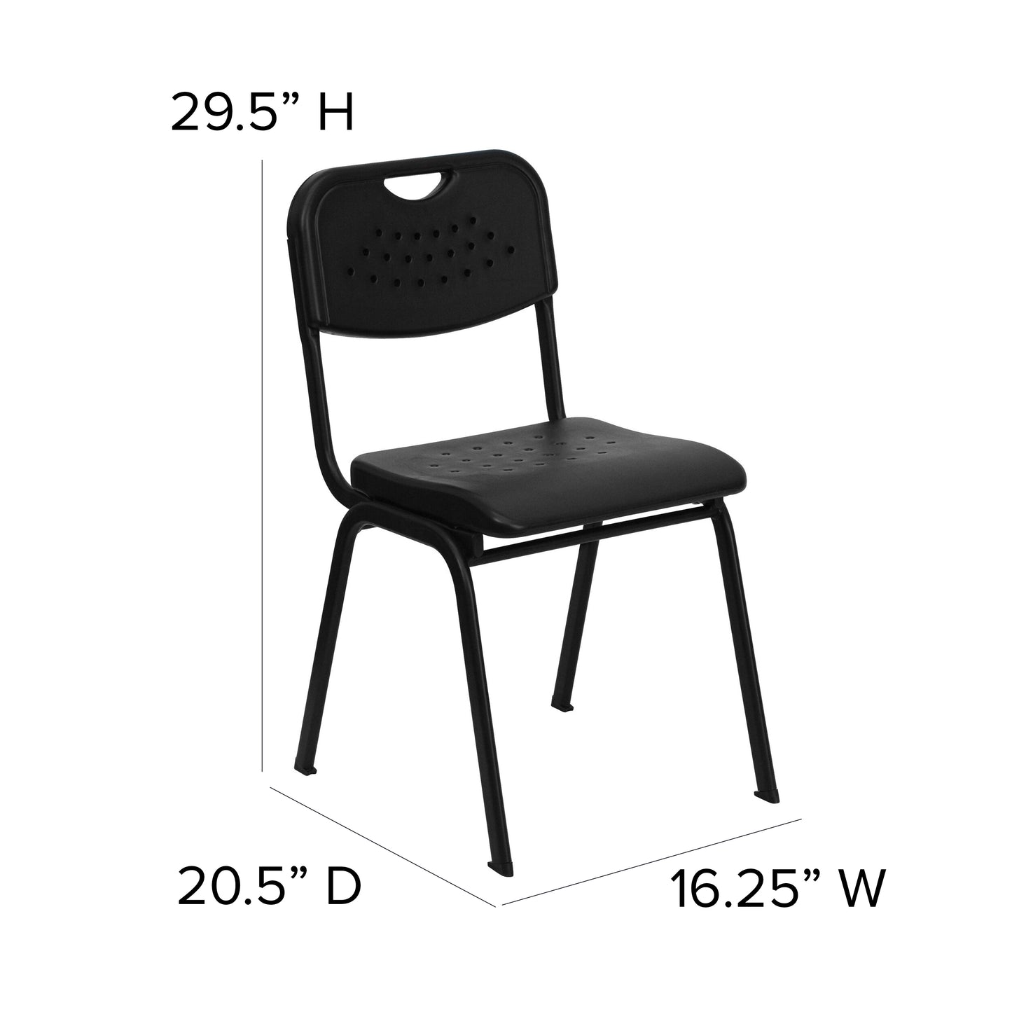 HERCULES Series 880 lb. Capacity Black Plastic Stack Chair with Open Back and Black Frame Black