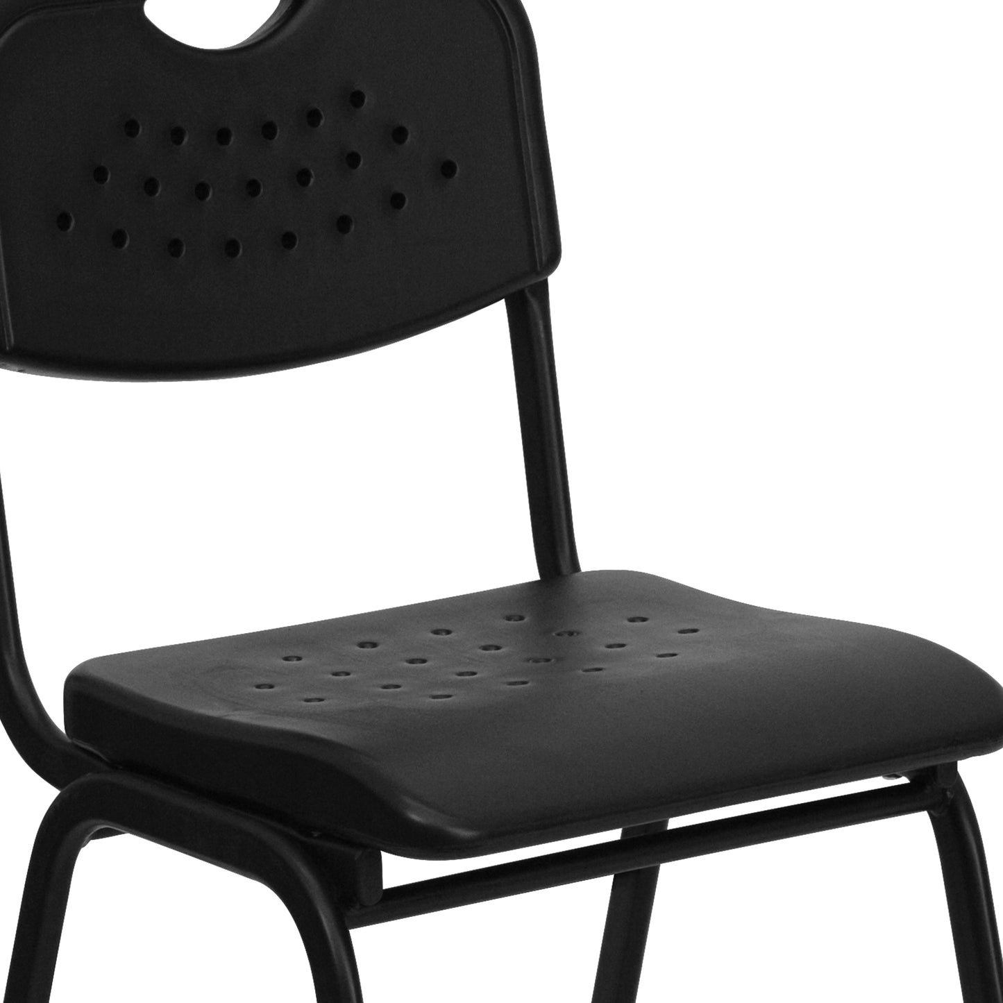 HERCULES Series 880 lb. Capacity Black Plastic Stack Chair with Open Back and Black Frame Black
