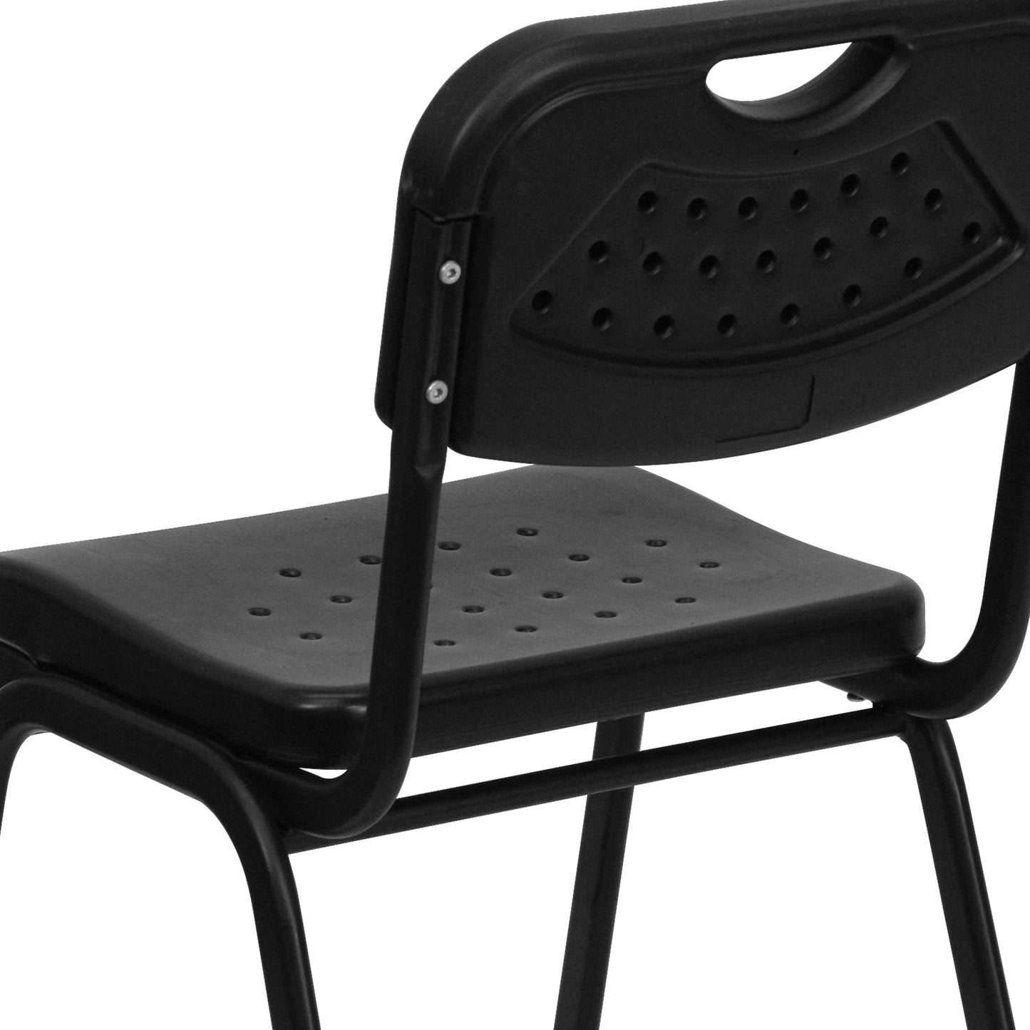 HERCULES Series 880 lb. Capacity Black Plastic Stack Chair with Open Back and Black Frame Black