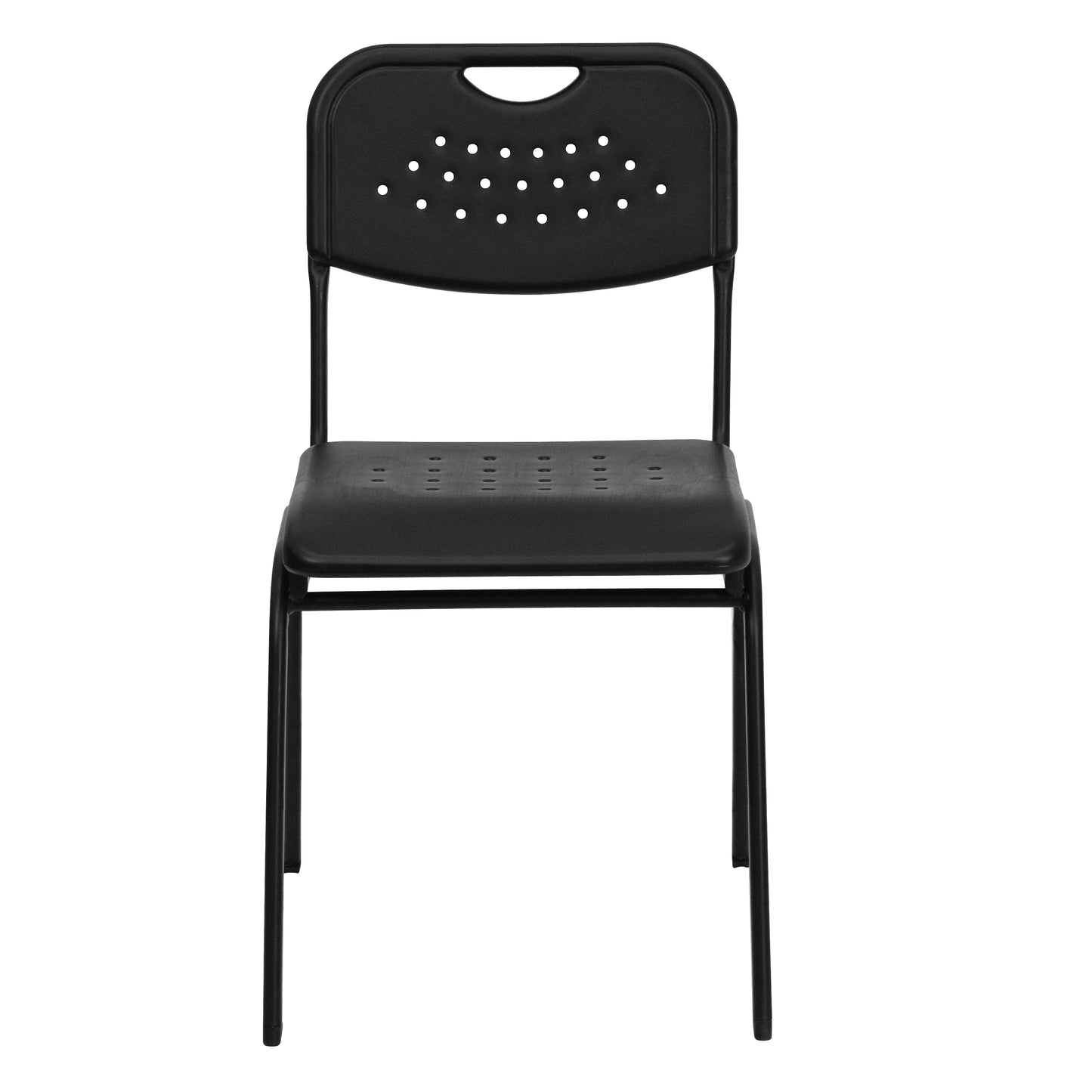 HERCULES Series 880 lb. Capacity Black Plastic Stack Chair with Open Back and Black Frame Black