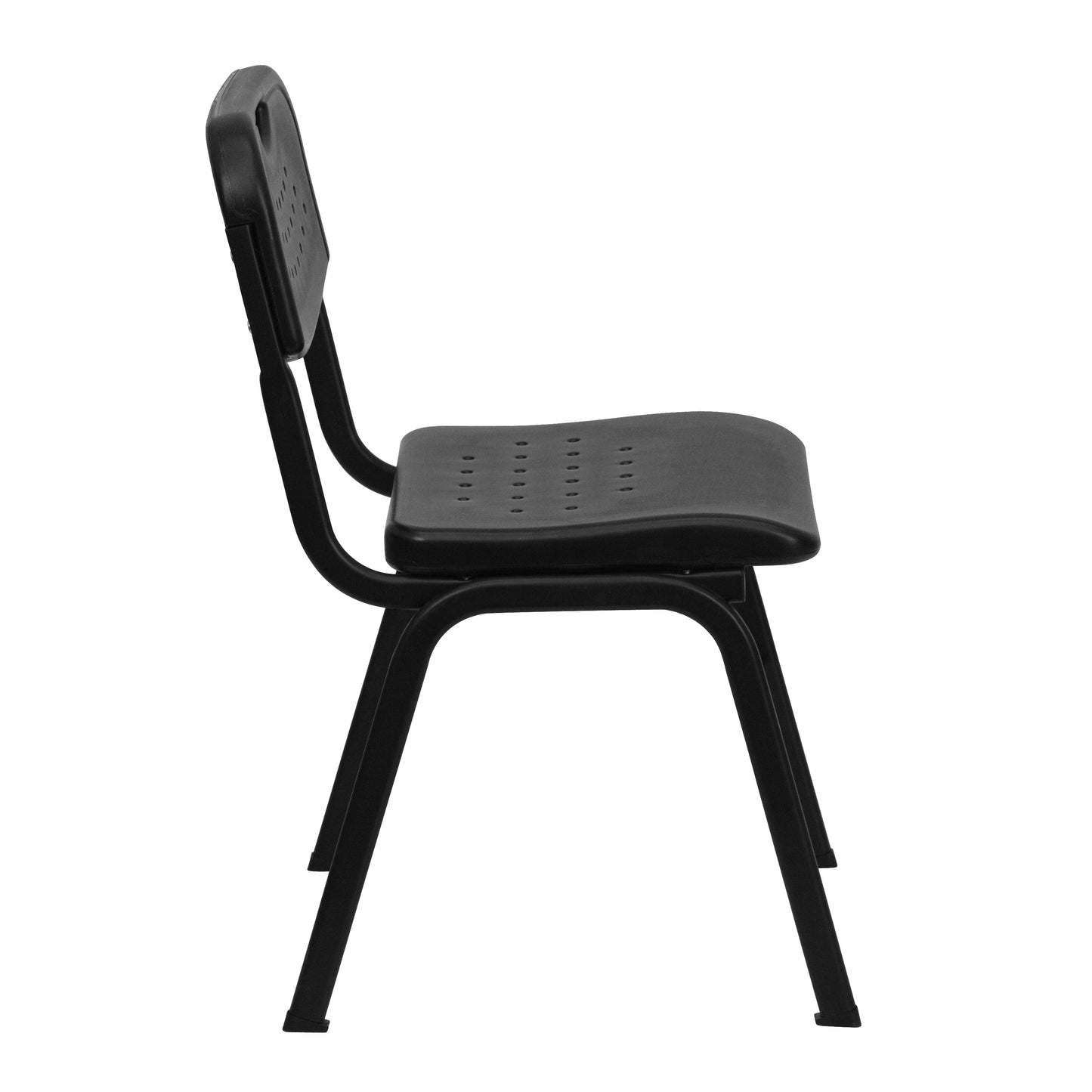 HERCULES Series 880 lb. Capacity Black Plastic Stack Chair with Open Back and Black Frame Black