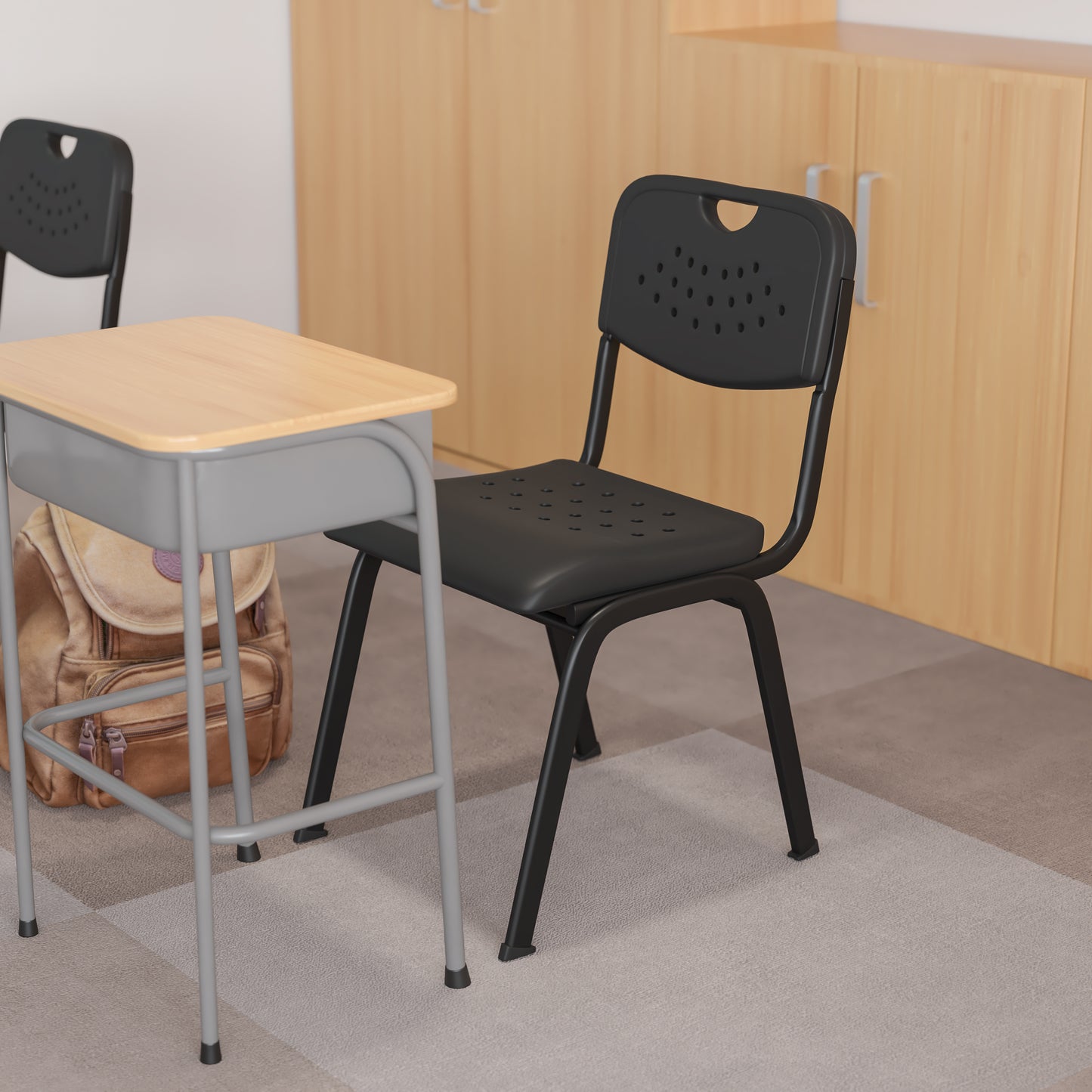 HERCULES Series 880 lb. Capacity Black Plastic Stack Chair with Open Back and Black Frame Black
