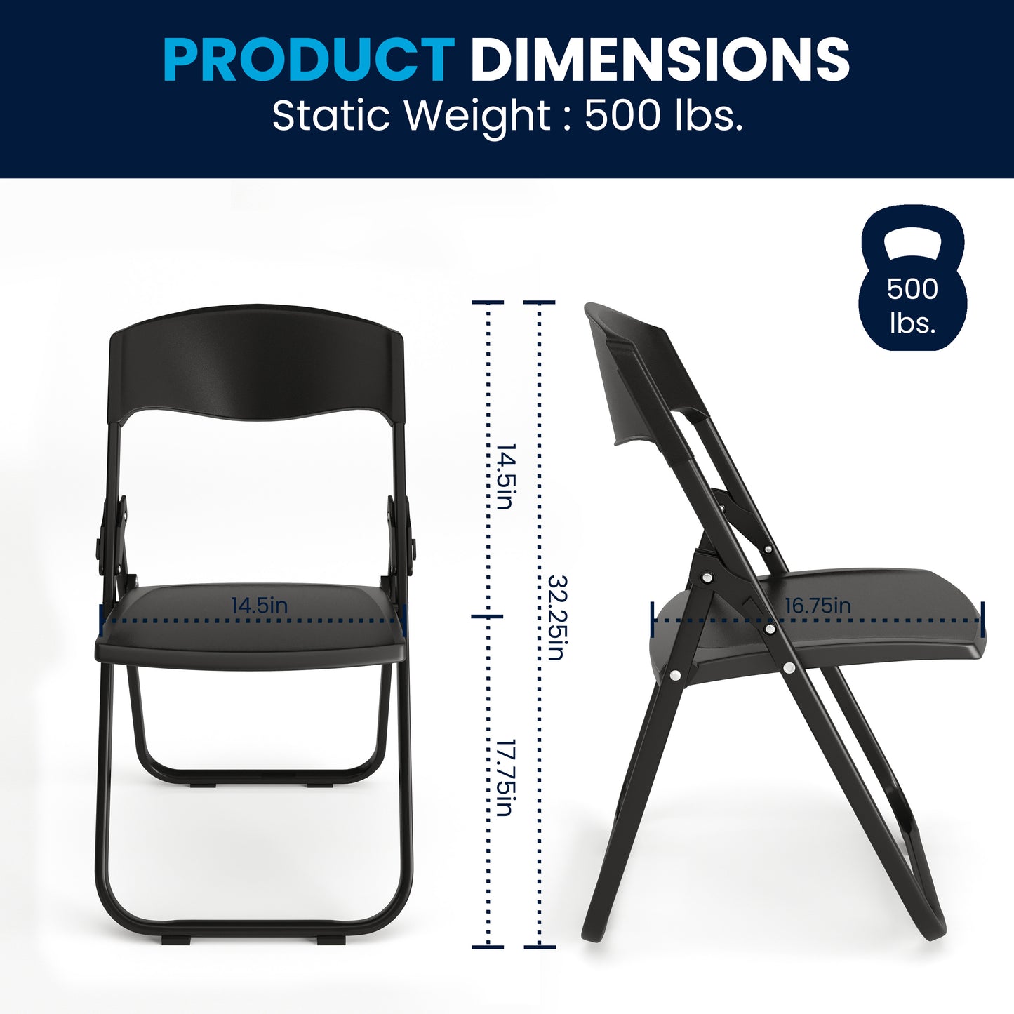 2 Pack HERCULES Series 500 lb. Capacity Heavy Duty Black Plastic Folding Chair with Built-in Ganging Brackets Black 2-RUT-I-BLACK-GG