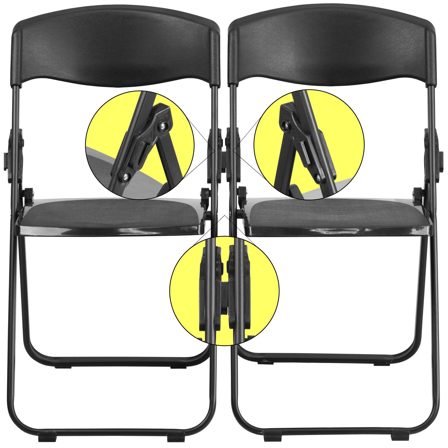 2 Pack HERCULES Series 500 lb. Capacity Heavy Duty Black Plastic Folding Chair with Built-in Ganging Brackets Black 2-RUT-I-BLACK-GG
