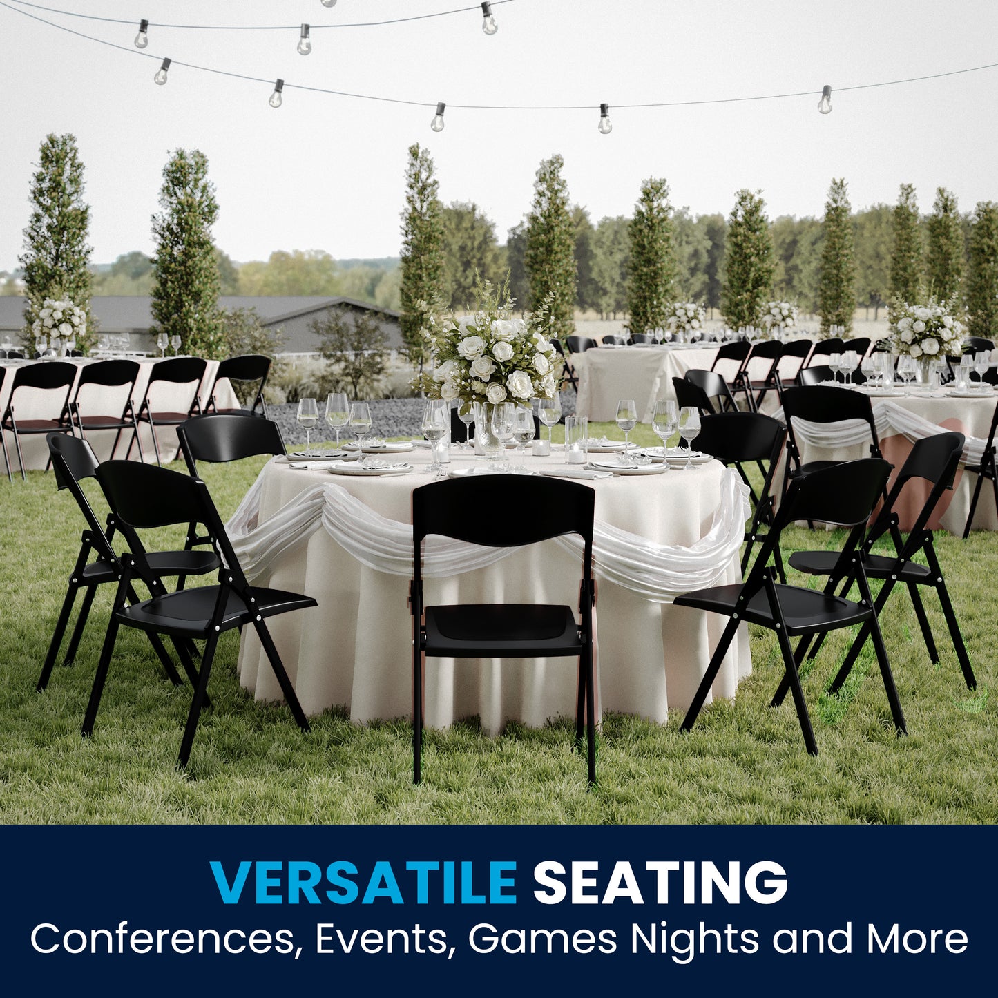 2 Pack HERCULES Series 500 lb. Capacity Heavy Duty Black Plastic Folding Chair with Built-in Ganging Brackets Black 2-RUT-I-BLACK-GG