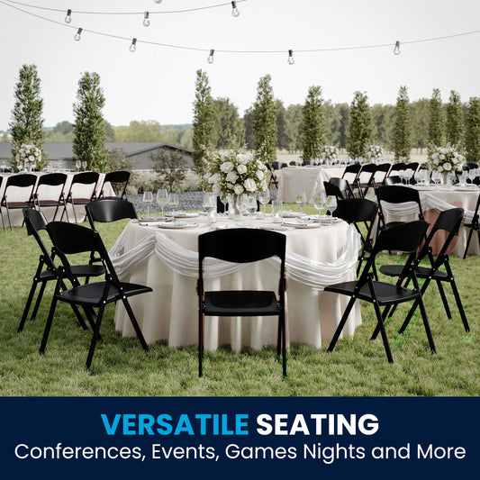 2 Pack HERCULES Series 500 lb. Capacity Heavy Duty Black Plastic Folding Chair with Built-in Ganging Brackets Black 2-RUT-I-BLACK-GG