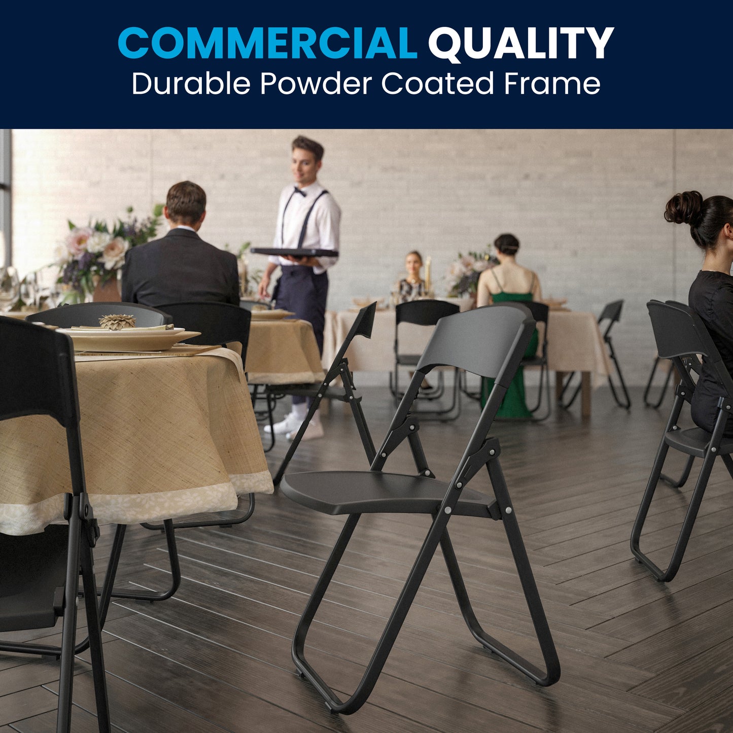 2 Pack HERCULES Series 500 lb. Capacity Heavy Duty Black Plastic Folding Chair with Built-in Ganging Brackets Black 2-RUT-I-BLACK-GG